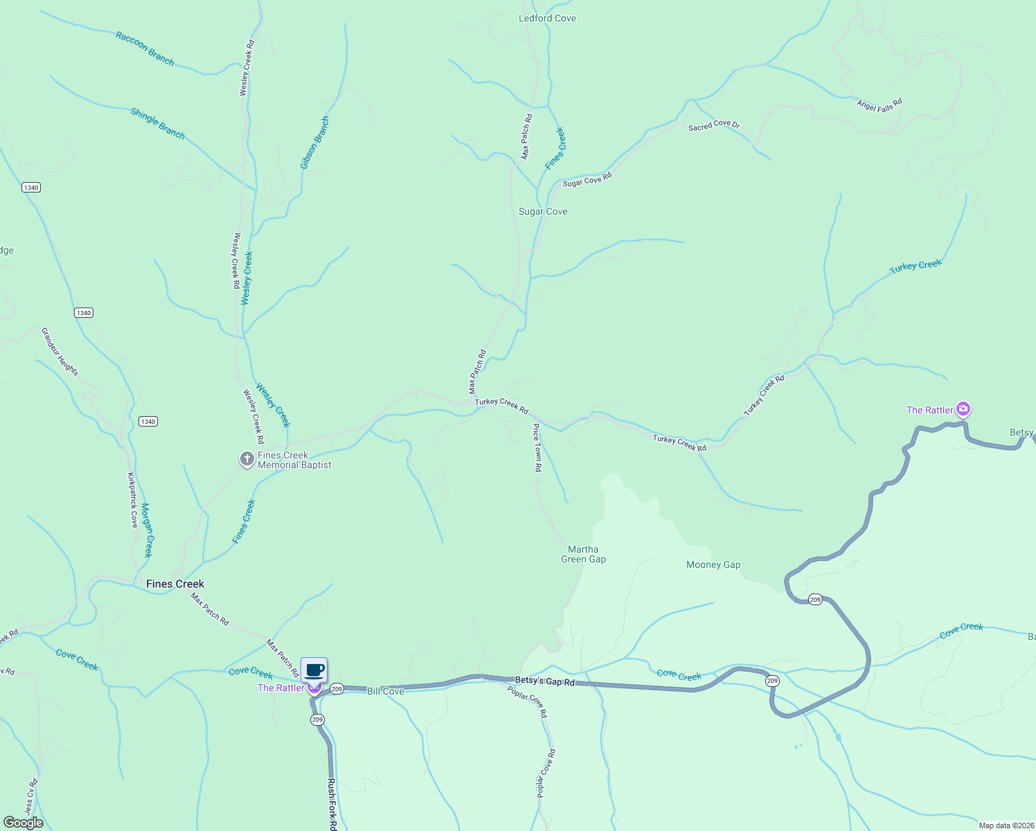 map of restaurants, bars, coffee shops, grocery stores, and more near 190 Turkey Creek Road in Clyde