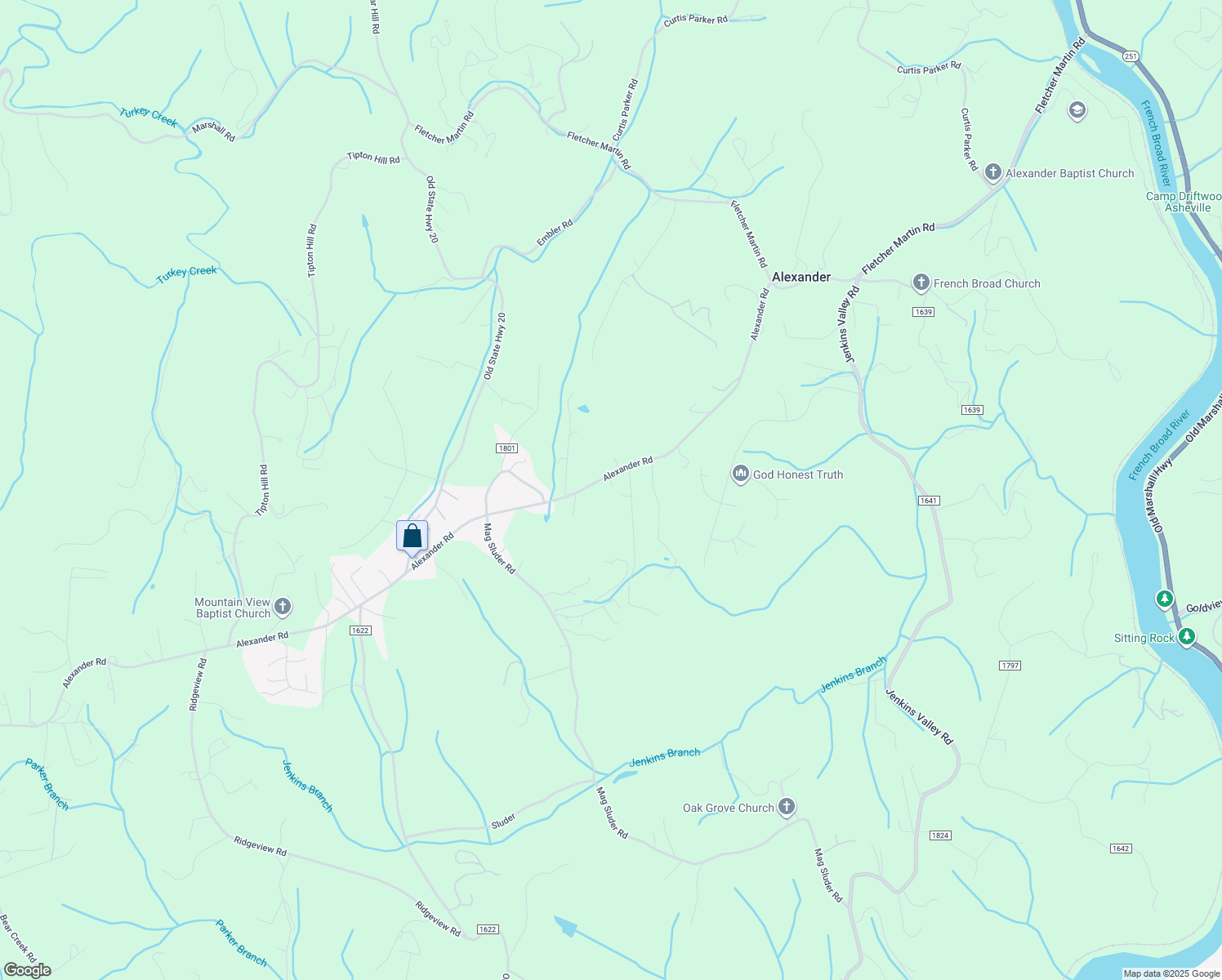 map of restaurants, bars, coffee shops, grocery stores, and more near 310 Alexander Road in Alexander