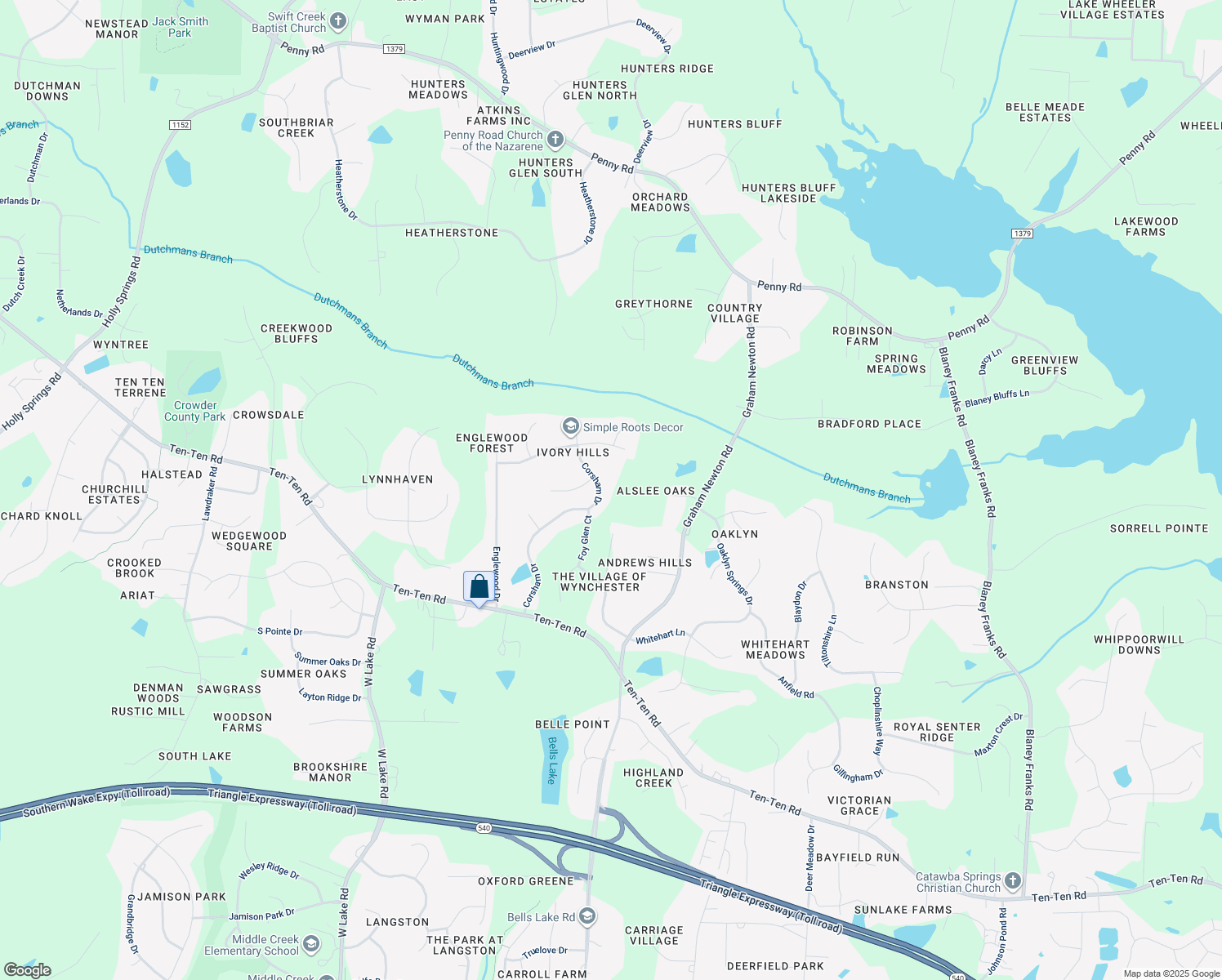 map of restaurants, bars, coffee shops, grocery stores, and more near 3209 Corsham Drive in Apex