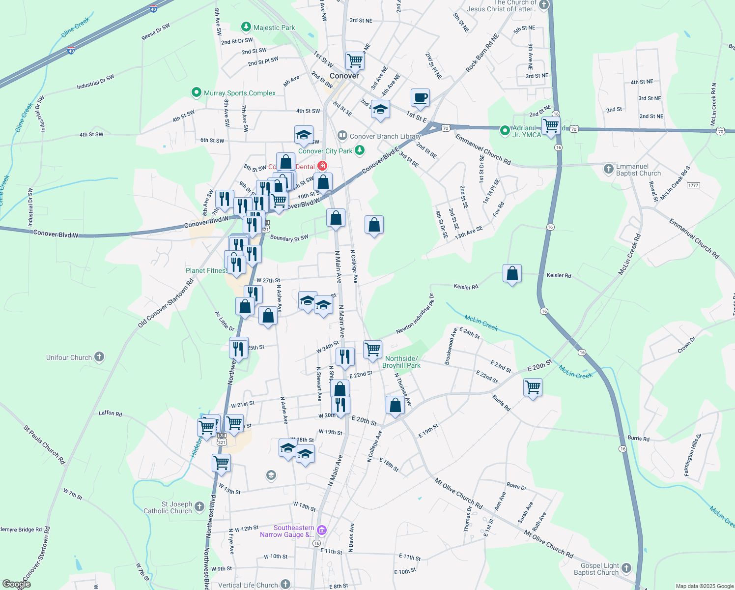 map of restaurants, bars, coffee shops, grocery stores, and more near 2512 N Rankin Ave in Newton