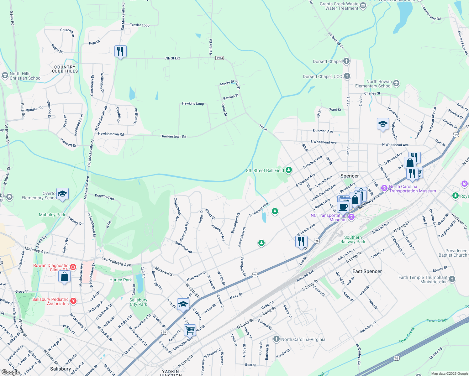 map of restaurants, bars, coffee shops, grocery stores, and more near 3 Lawton Lane in Salisbury