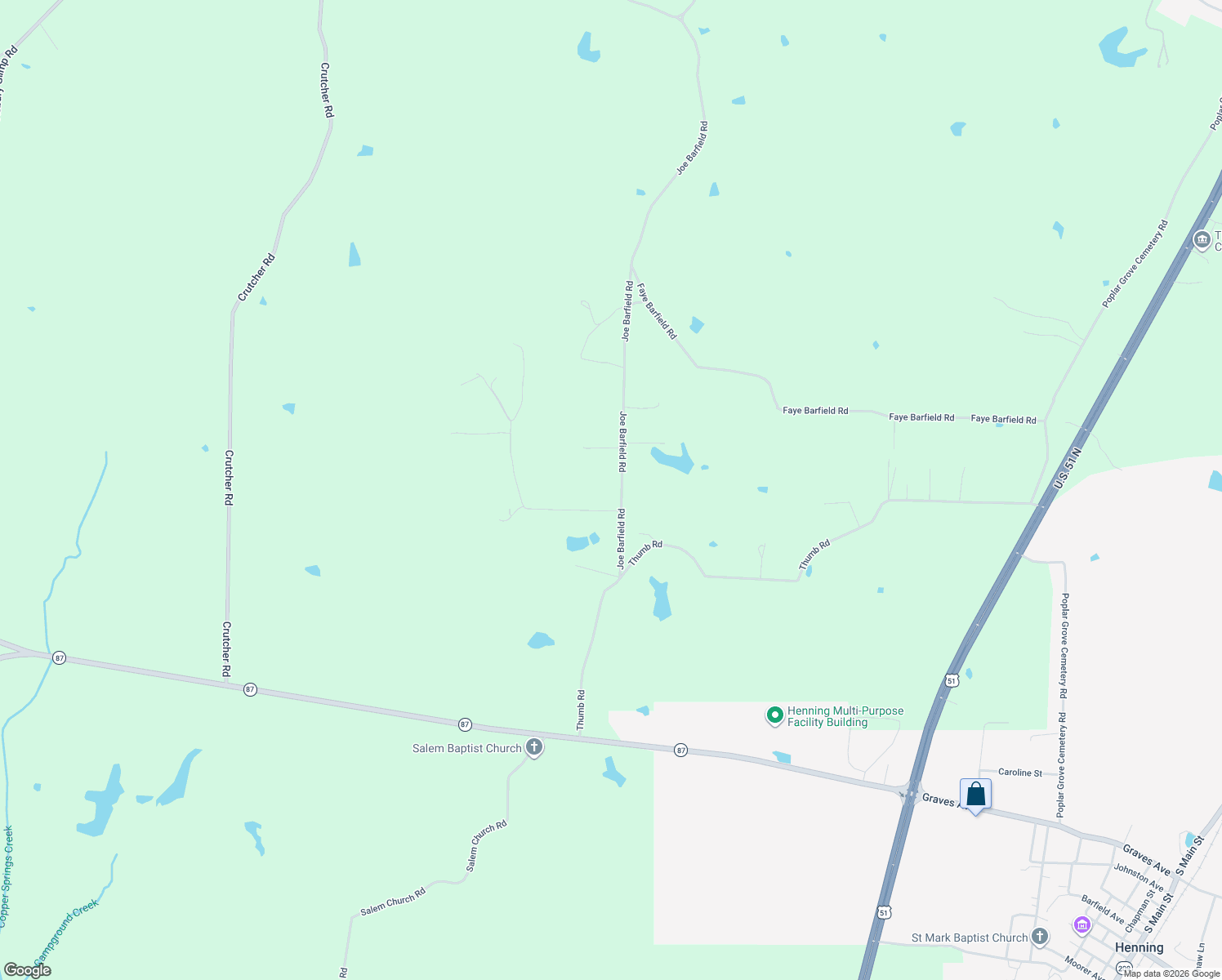 map of restaurants, bars, coffee shops, grocery stores, and more near 253 Joe Barfield Road in Henning