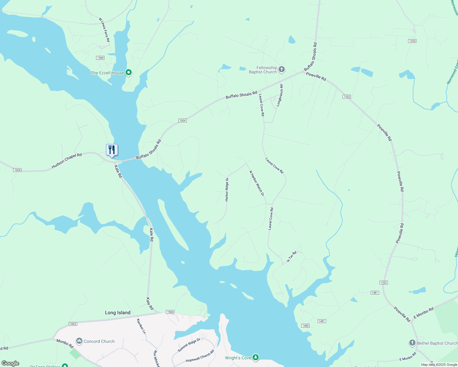 map of restaurants, bars, coffee shops, grocery stores, and more near 175 Harbor Ridge Drive in Statesville