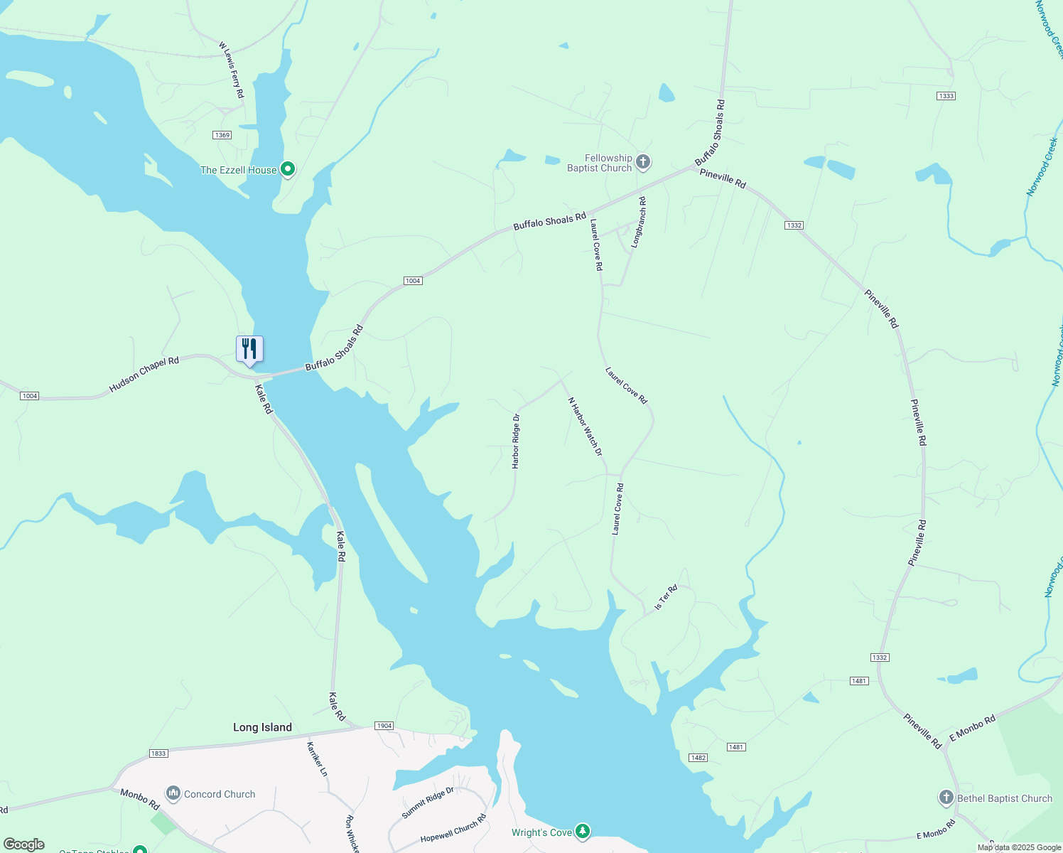 map of restaurants, bars, coffee shops, grocery stores, and more near 175 Harbor Ridge Drive in Statesville