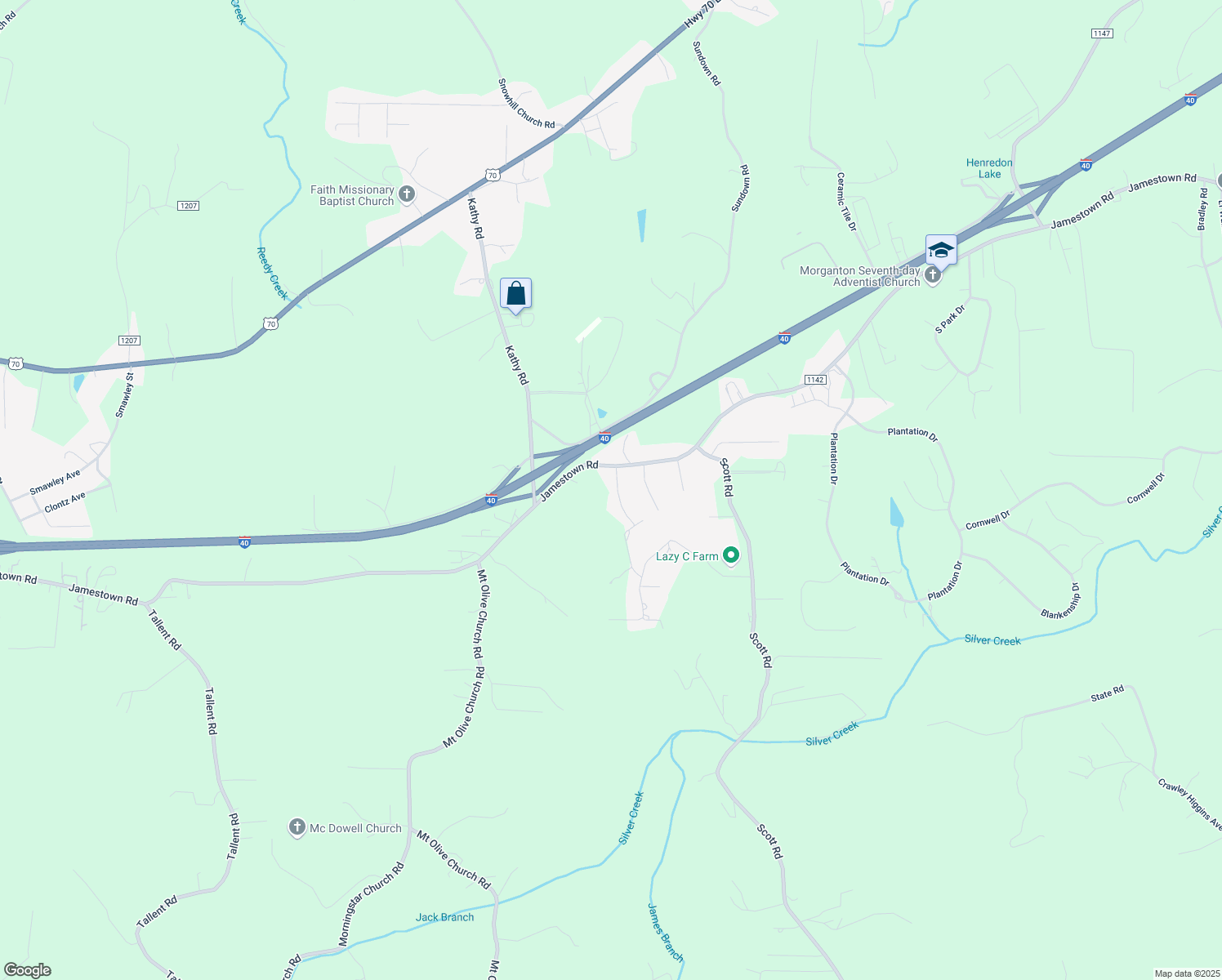 map of restaurants, bars, coffee shops, grocery stores, and more near 4138 Valley Trail in Morganton