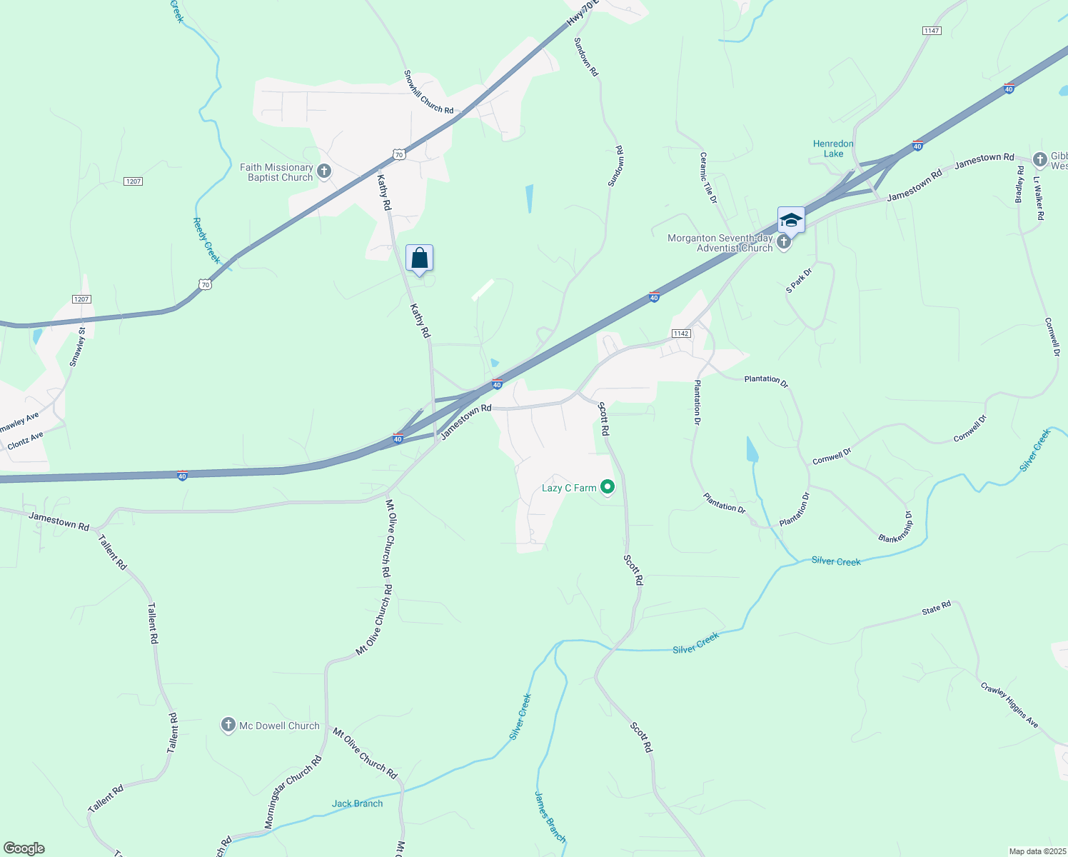 map of restaurants, bars, coffee shops, grocery stores, and more near Ridge Trail in Burke County