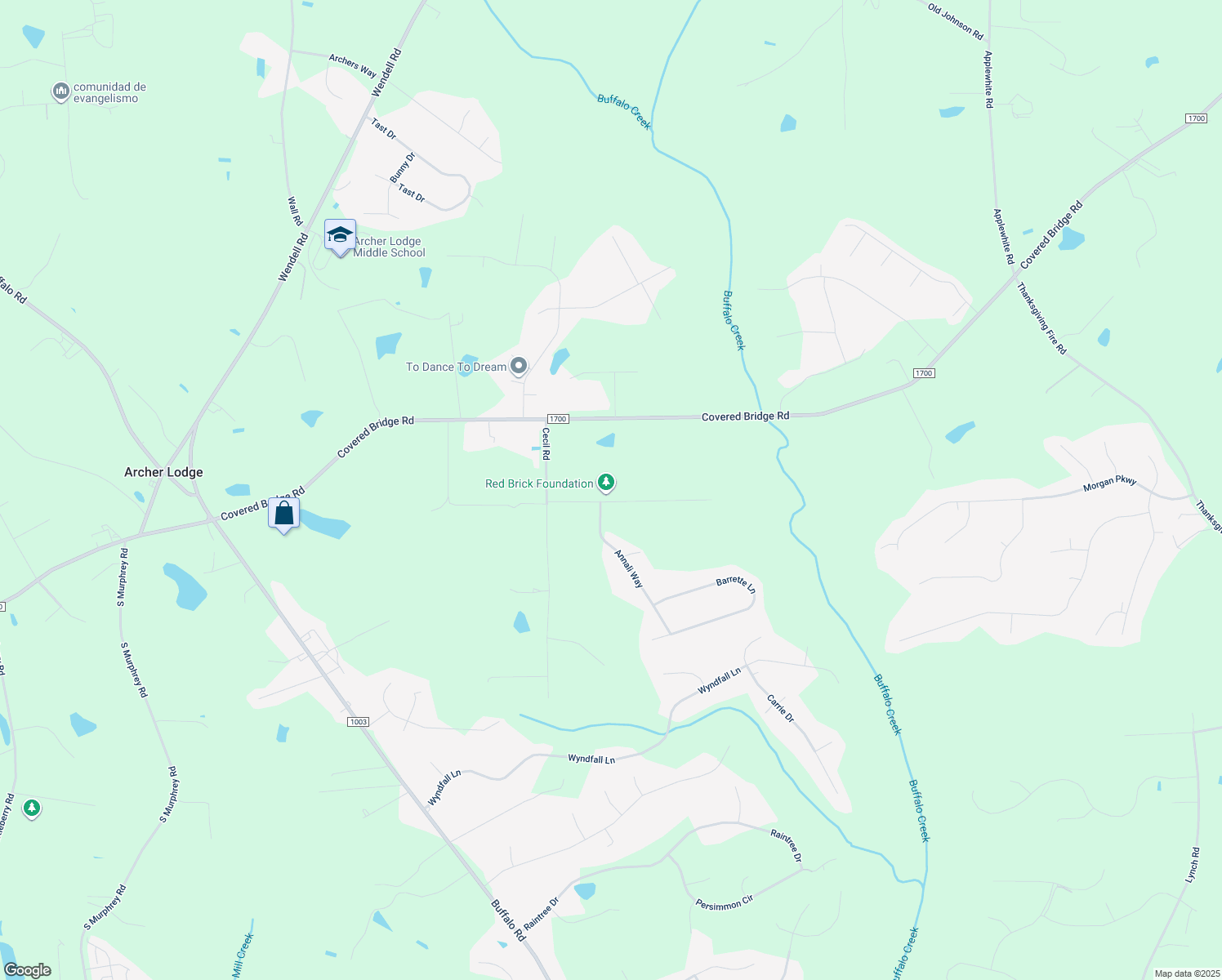 map of restaurants, bars, coffee shops, grocery stores, and more near 299 Tafton Drive in Wendell