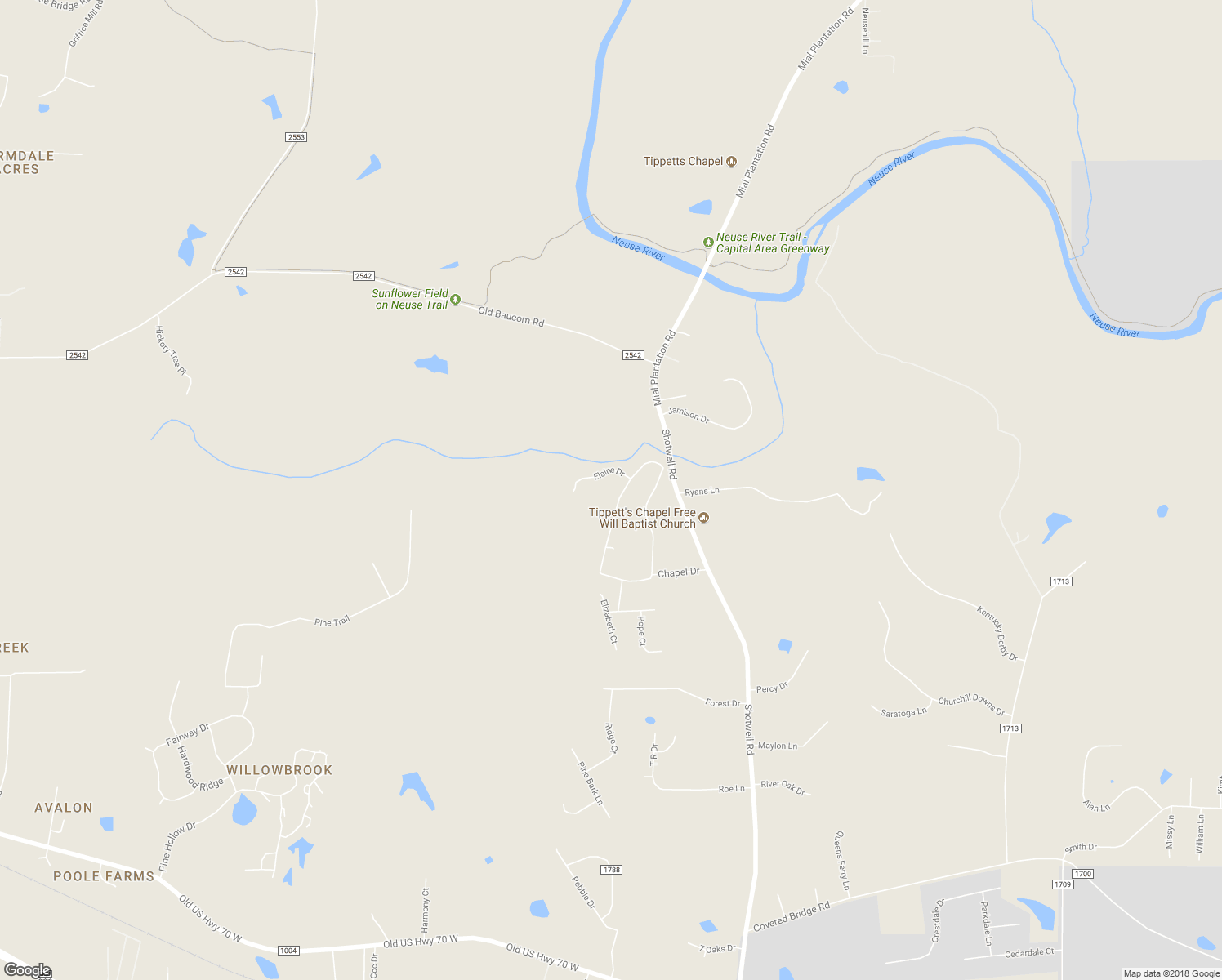 map of restaurants, bars, coffee shops, grocery stores, and more near 2110 Eason Drive in Clayton