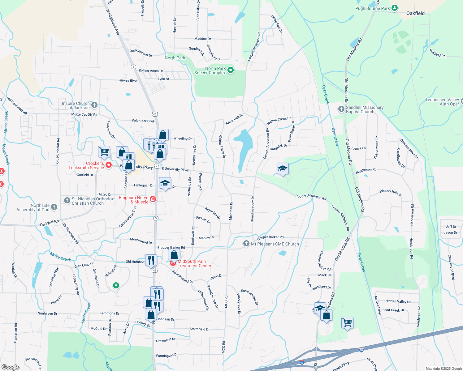 map of restaurants, bars, coffee shops, grocery stores, and more near 26 Emerald Ridge Cove in Jackson