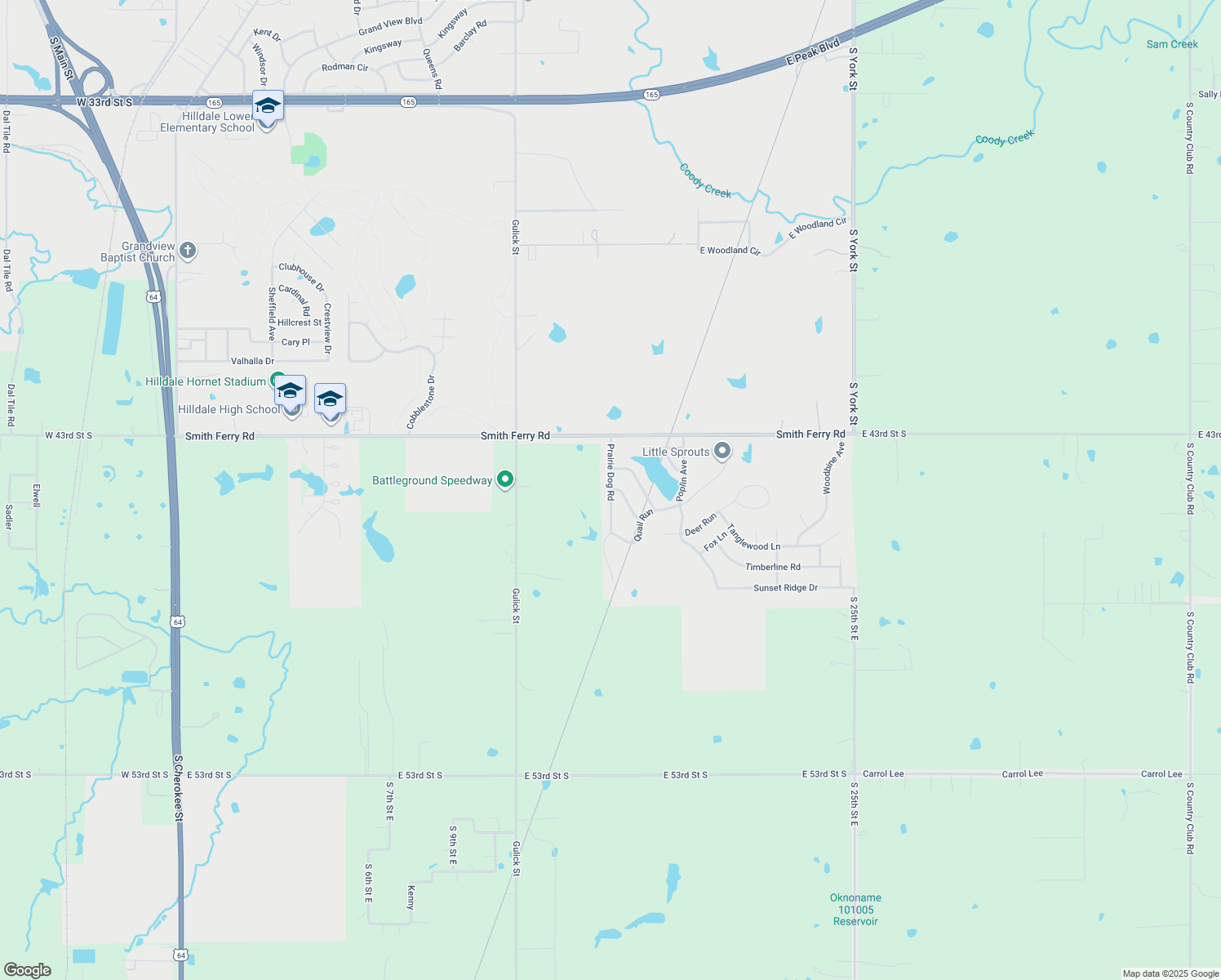 map of restaurants, bars, coffee shops, grocery stores, and more near 4603 Prairie Dog Road in Muskogee