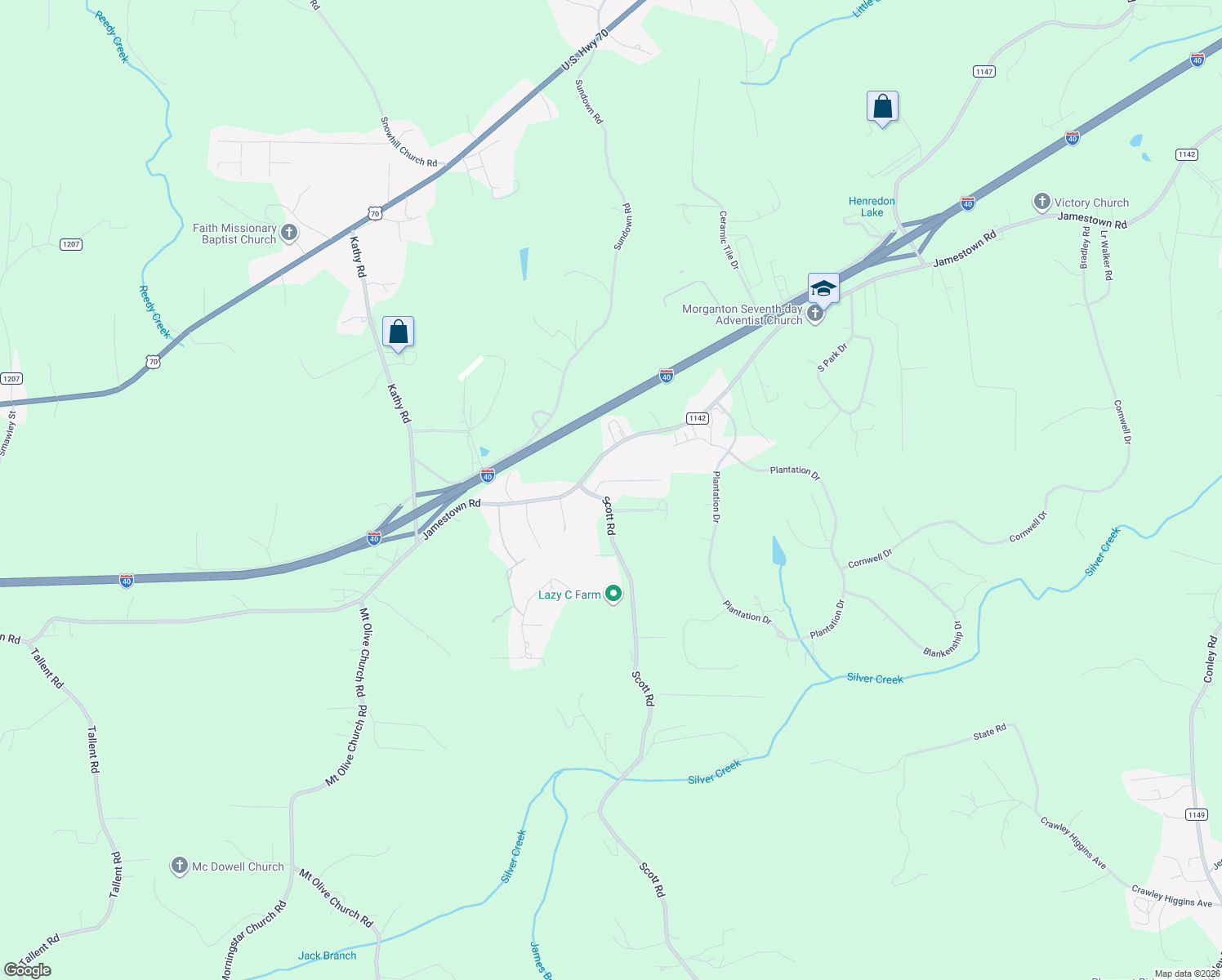 map of restaurants, bars, coffee shops, grocery stores, and more near 3875 Scott Road in Morganton