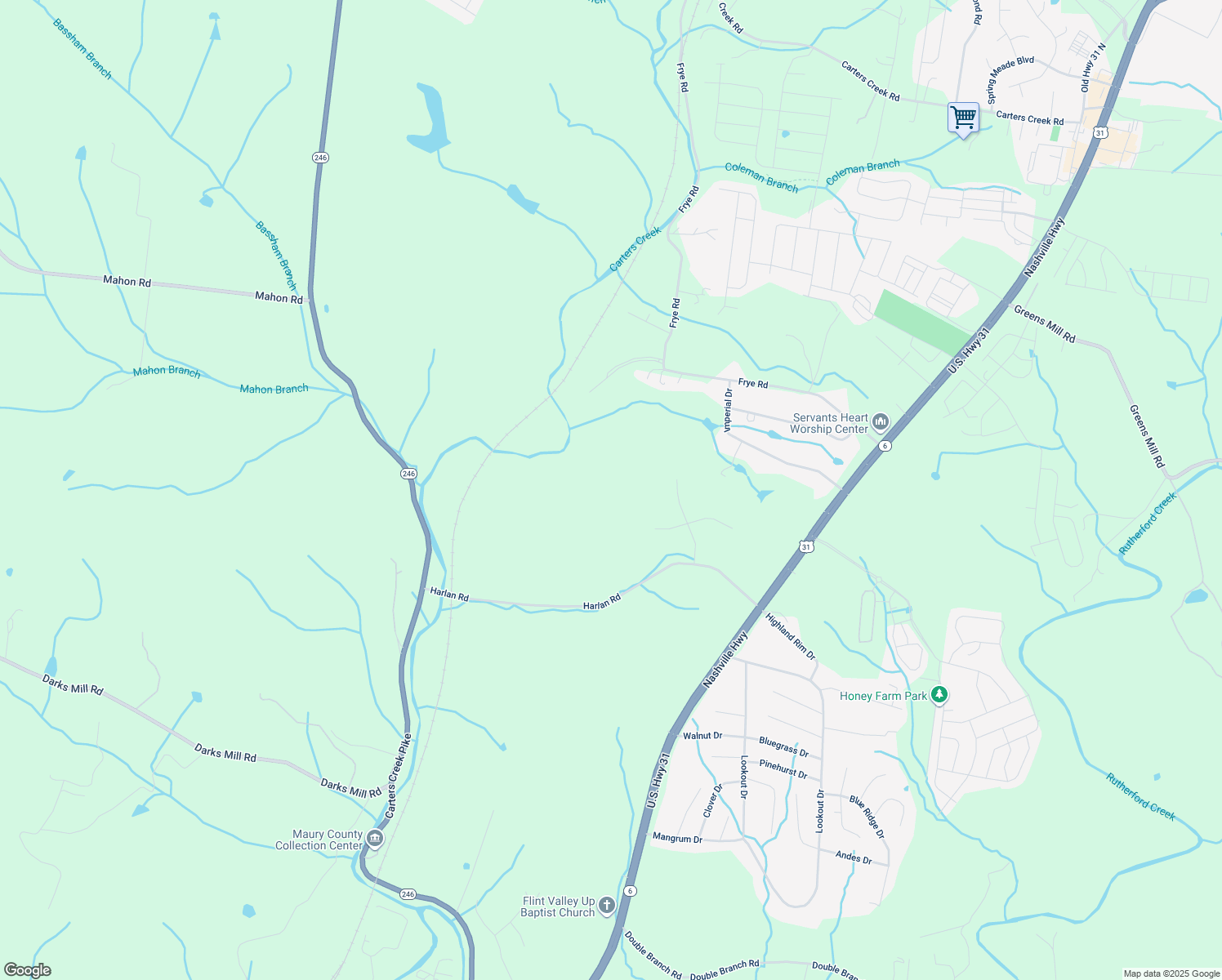 map of restaurants, bars, coffee shops, grocery stores, and more near 2294 Harlan Road in Columbia