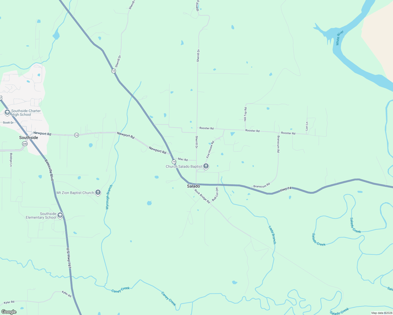 map of restaurants, bars, coffee shops, grocery stores, and more near 121 Sherrill Drive in Batesville