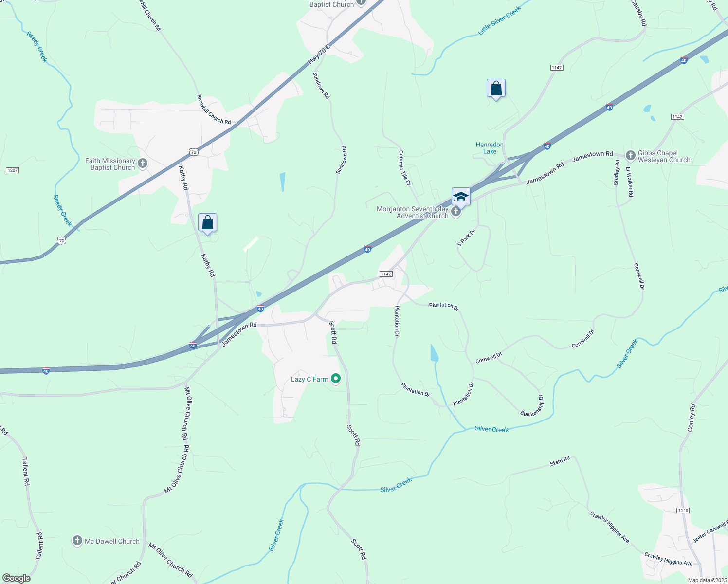 map of restaurants, bars, coffee shops, grocery stores, and more near 2559 Jamestown Road in Morganton