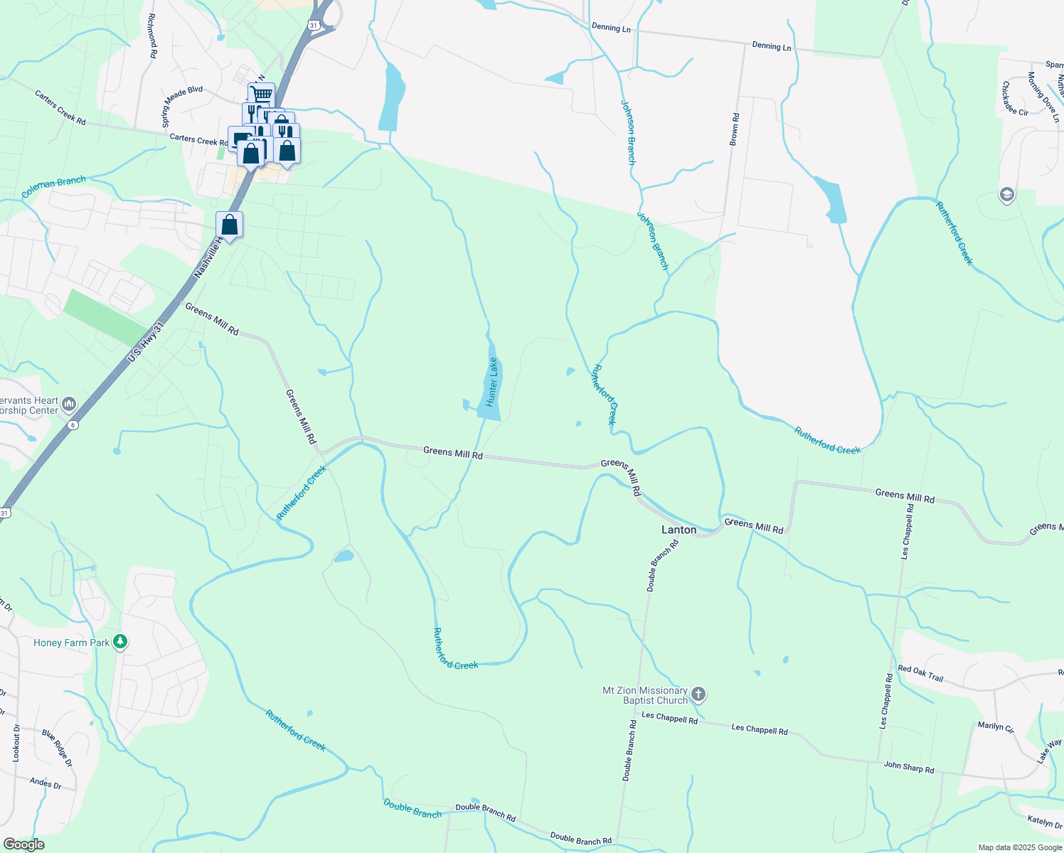 map of restaurants, bars, coffee shops, grocery stores, and more near 2699 Greens Mill Road in Columbia