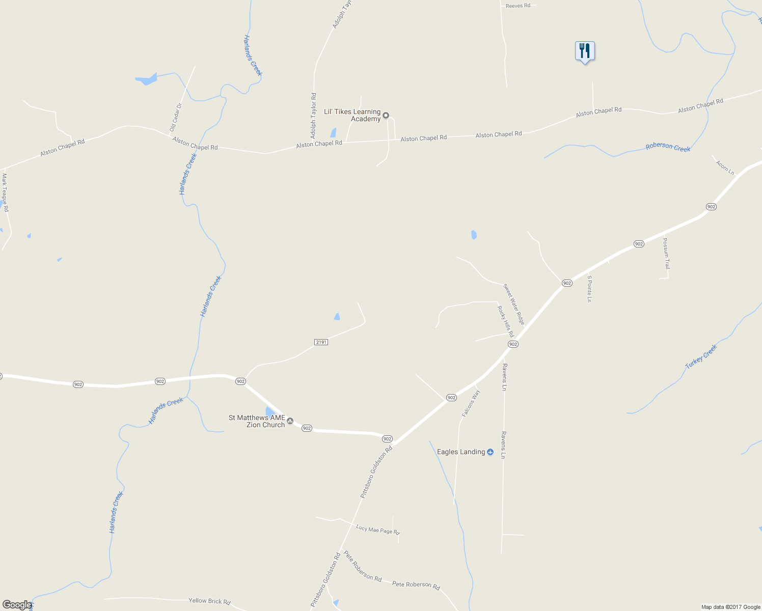 map of restaurants, bars, coffee shops, grocery stores, and more near 650 Richardson Road in Pittsboro