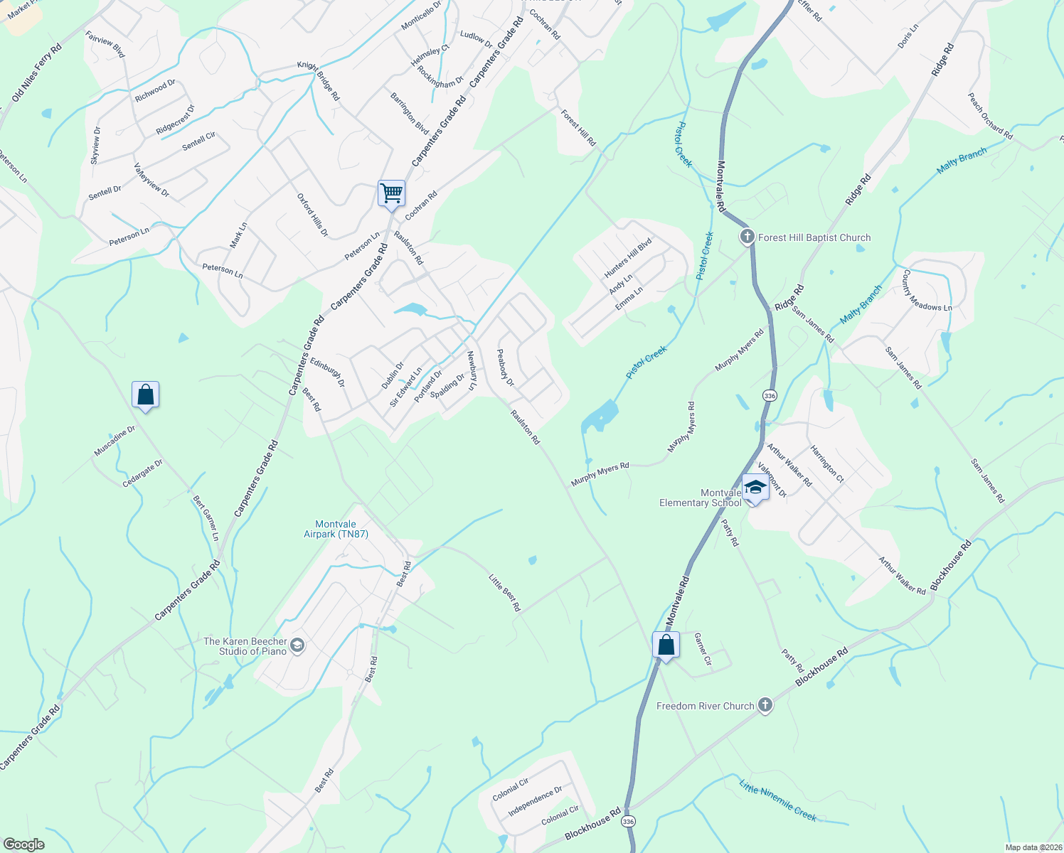 map of restaurants, bars, coffee shops, grocery stores, and more near 1522 Raulston Rd in Maryville