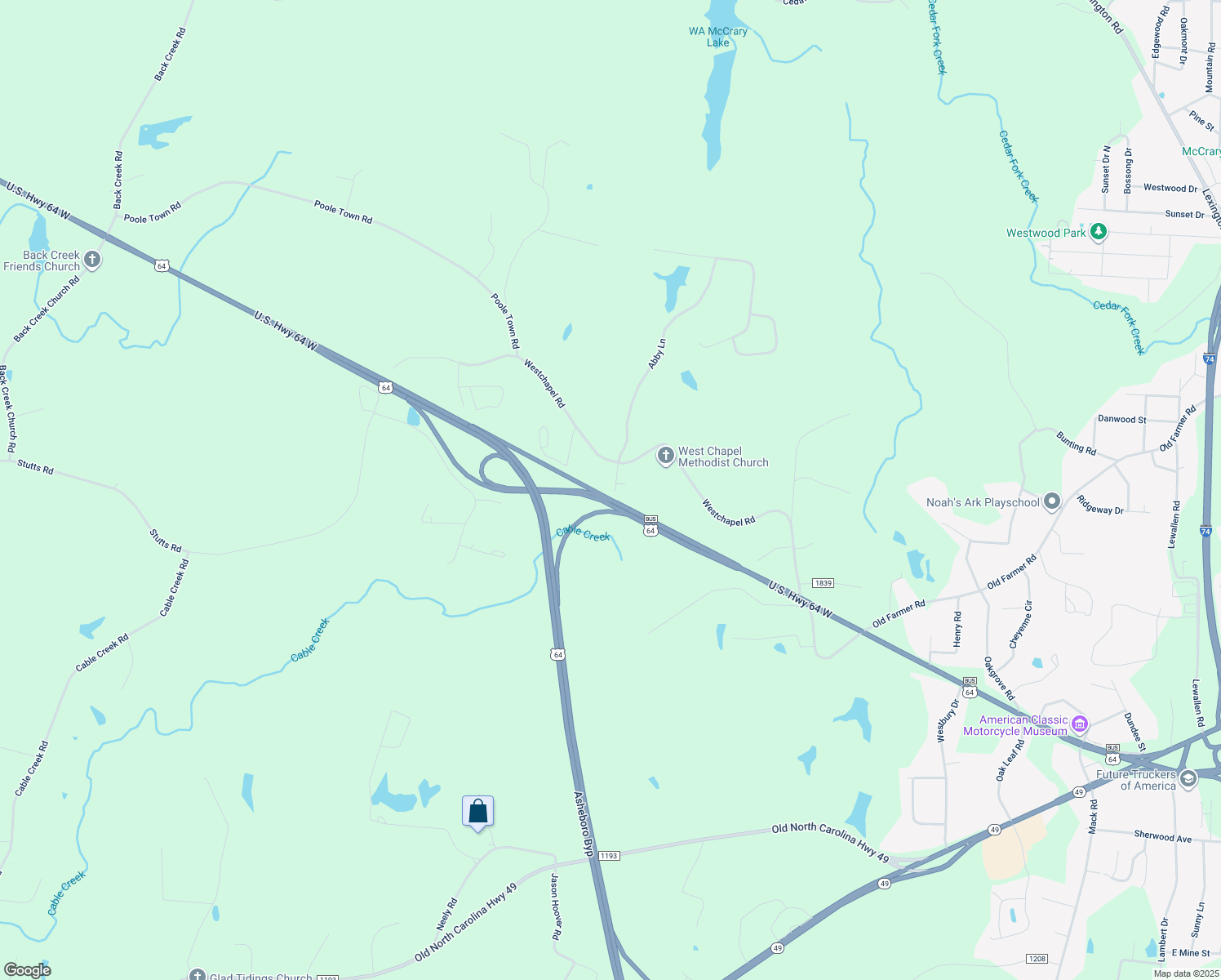 map of restaurants, bars, coffee shops, grocery stores, and more near 115 3 B Road in Asheboro