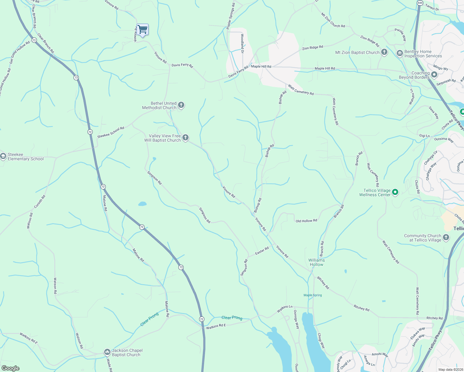 map of restaurants, bars, coffee shops, grocery stores, and more near 17703 Vonore Road in Loudon