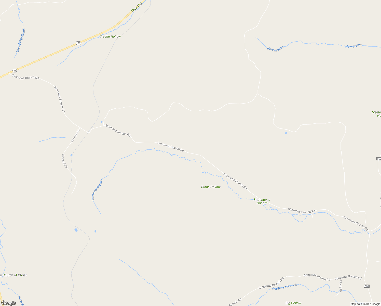 map of restaurants, bars, coffee shops, grocery stores, and more near Simmons Branch Road in Centerville