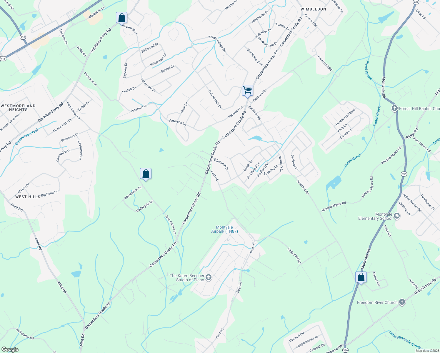 map of restaurants, bars, coffee shops, grocery stores, and more near 2622 Best Road in Maryville