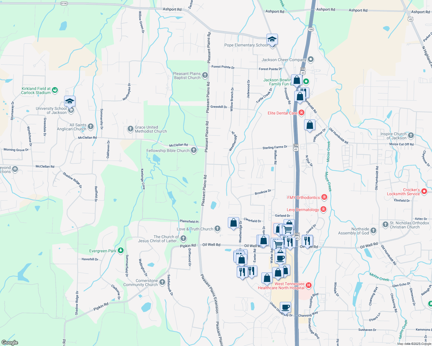 map of restaurants, bars, coffee shops, grocery stores, and more near 24 Morning Breeze Ln in Jackson