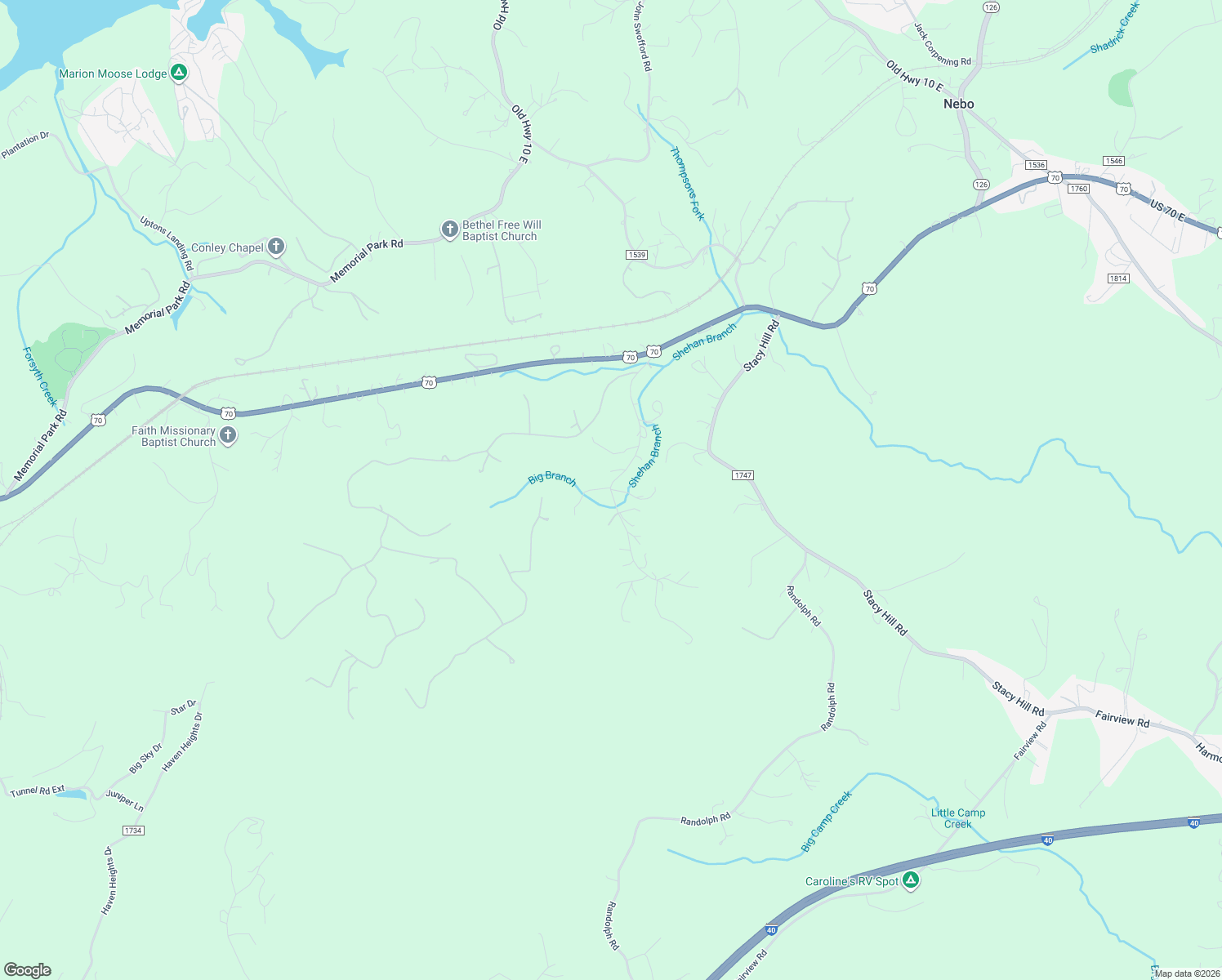 map of restaurants, bars, coffee shops, grocery stores, and more near 239 Hoppy Tom Hollow Road in Marion