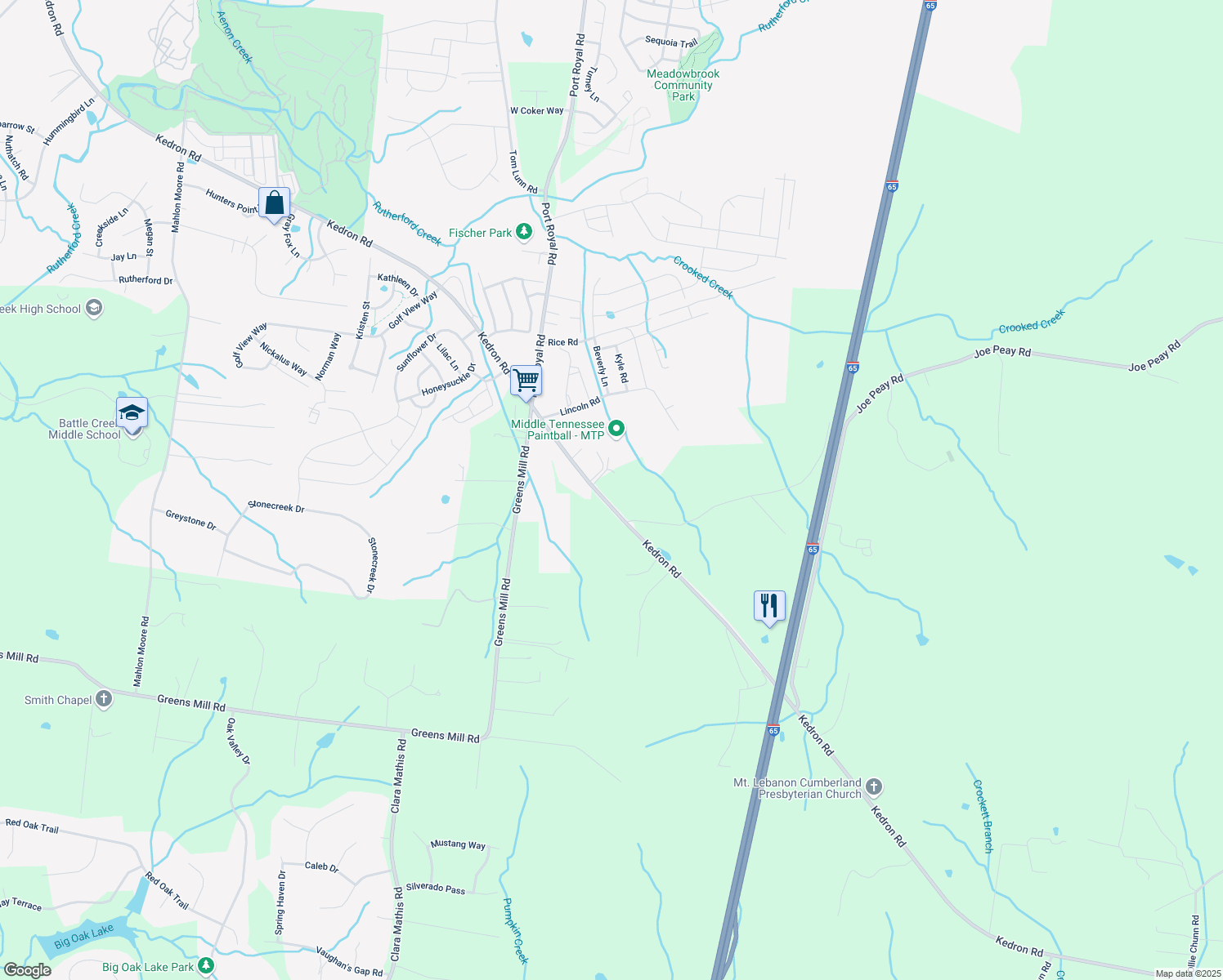 map of restaurants, bars, coffee shops, grocery stores, and more near 4243 Kedron Road in Spring Hill