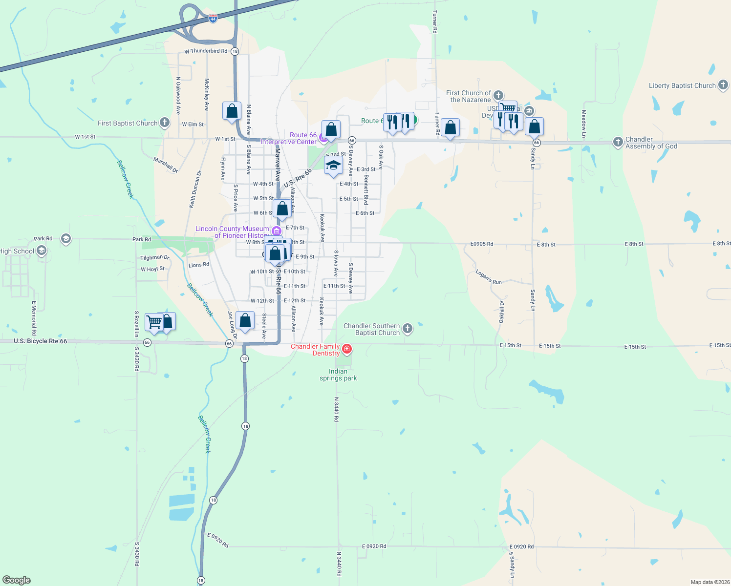 map of restaurants, bars, coffee shops, grocery stores, and more near 1130 Bennett Boulevard in Chandler