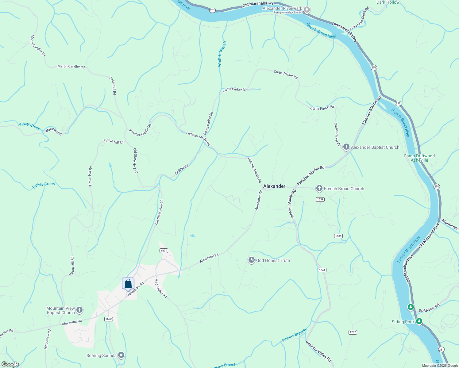 map of restaurants, bars, coffee shops, grocery stores, and more near in Alexander