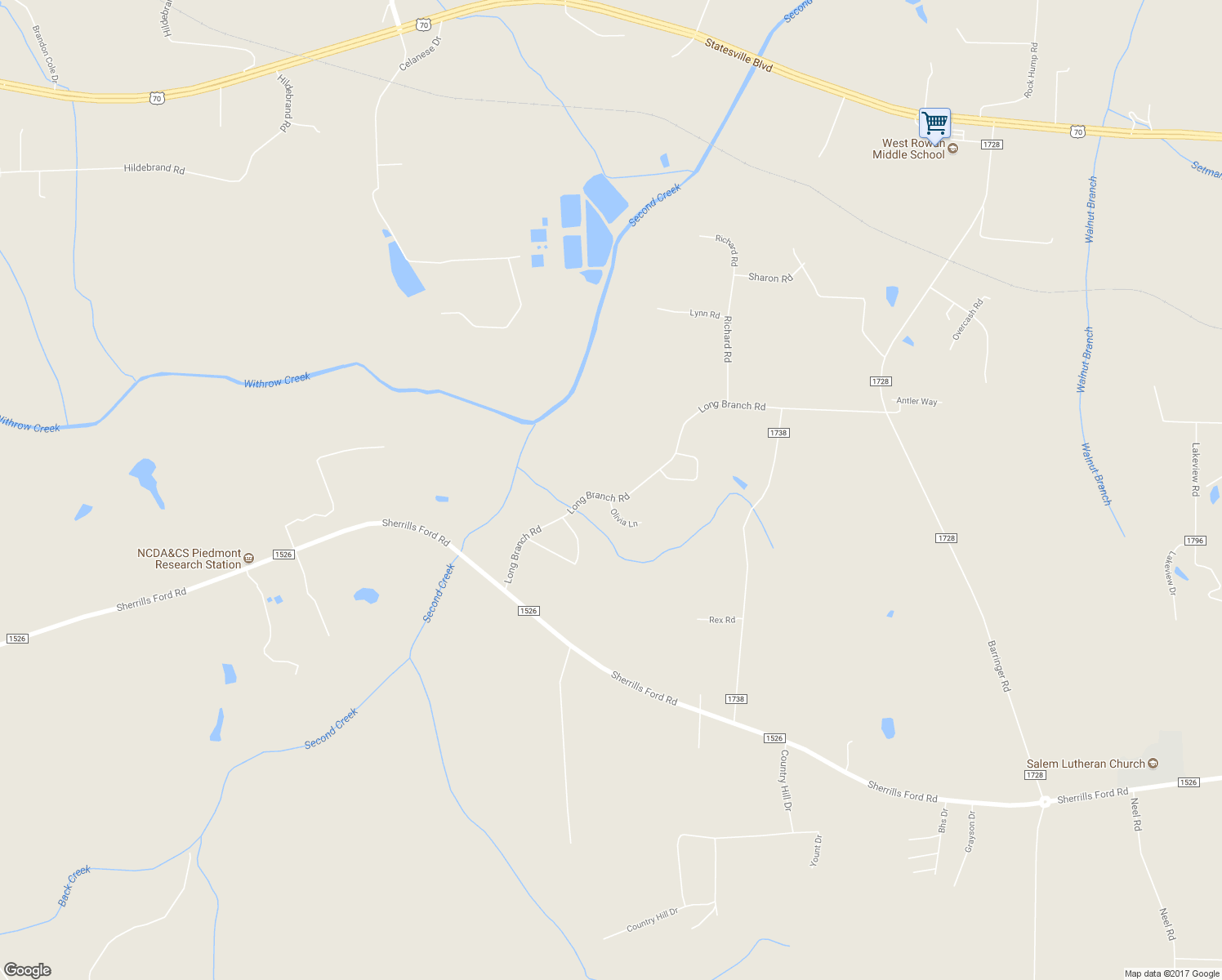 map of restaurants, bars, coffee shops, grocery stores, and more near 6830 Long Branch Road in Salisbury