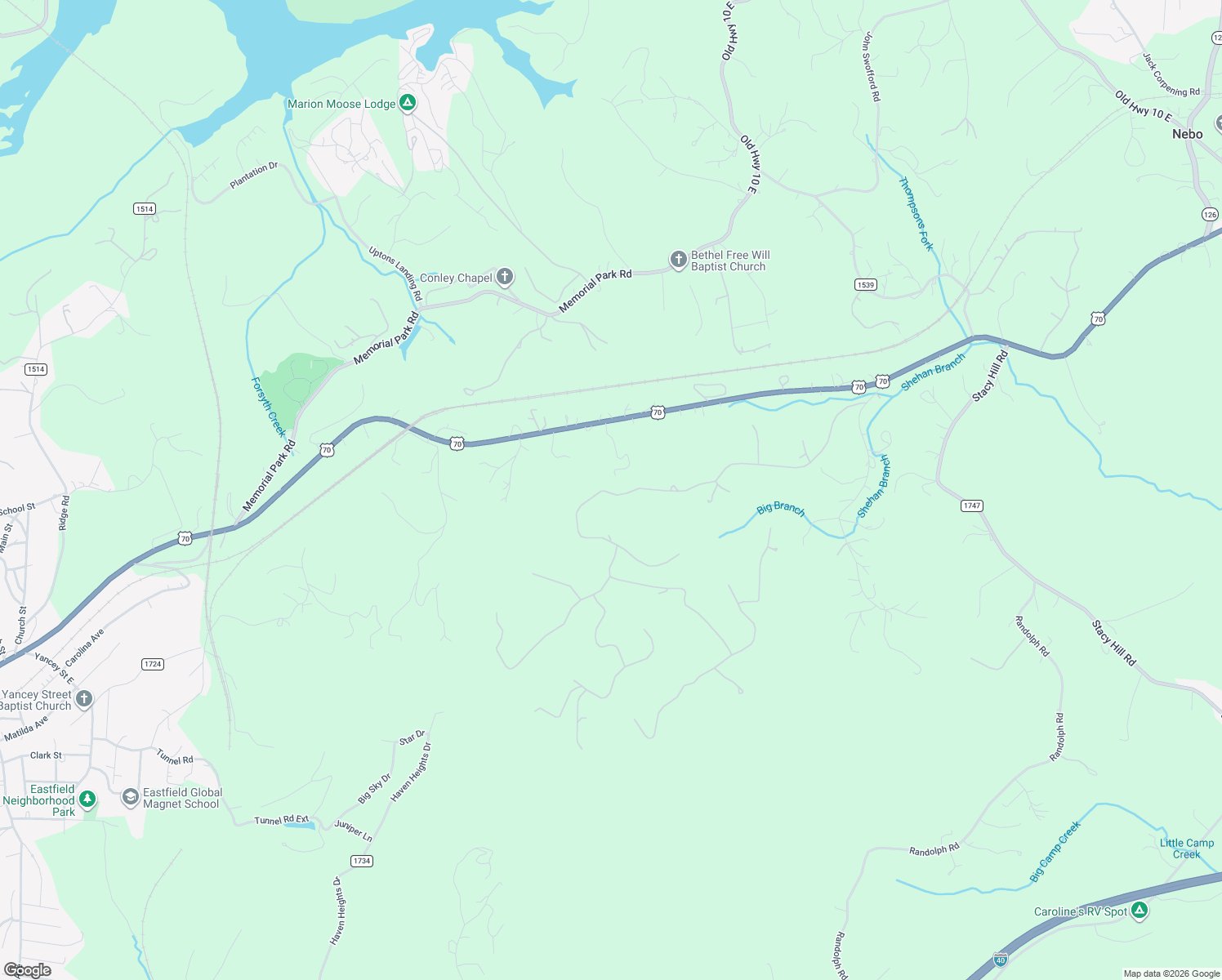 map of restaurants, bars, coffee shops, grocery stores, and more near 1-1436 Forest Country Drive in Marion