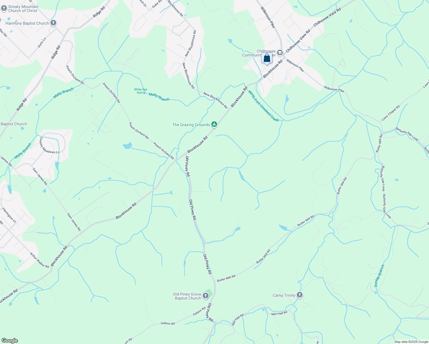map of restaurants, bars, coffee shops, grocery stores, and more near 530 Blockhouse Road in Maryville