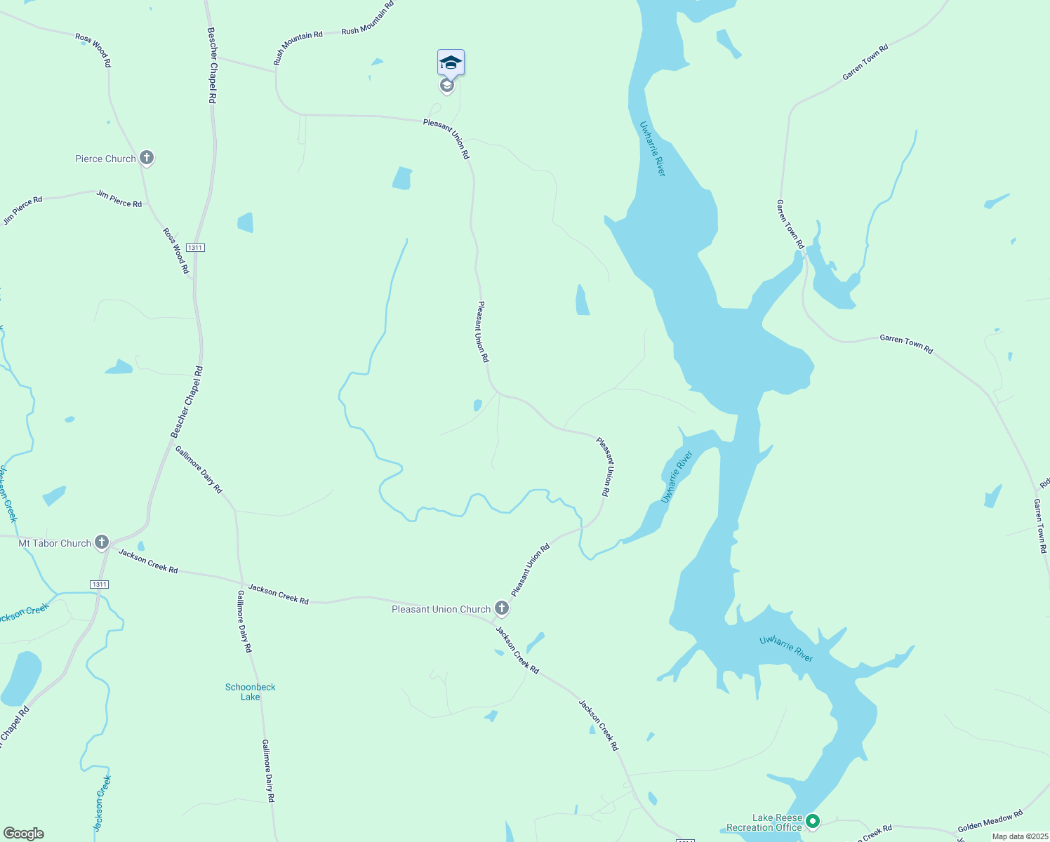 map of restaurants, bars, coffee shops, grocery stores, and more near 2076 Pleasant Union Road in Denton