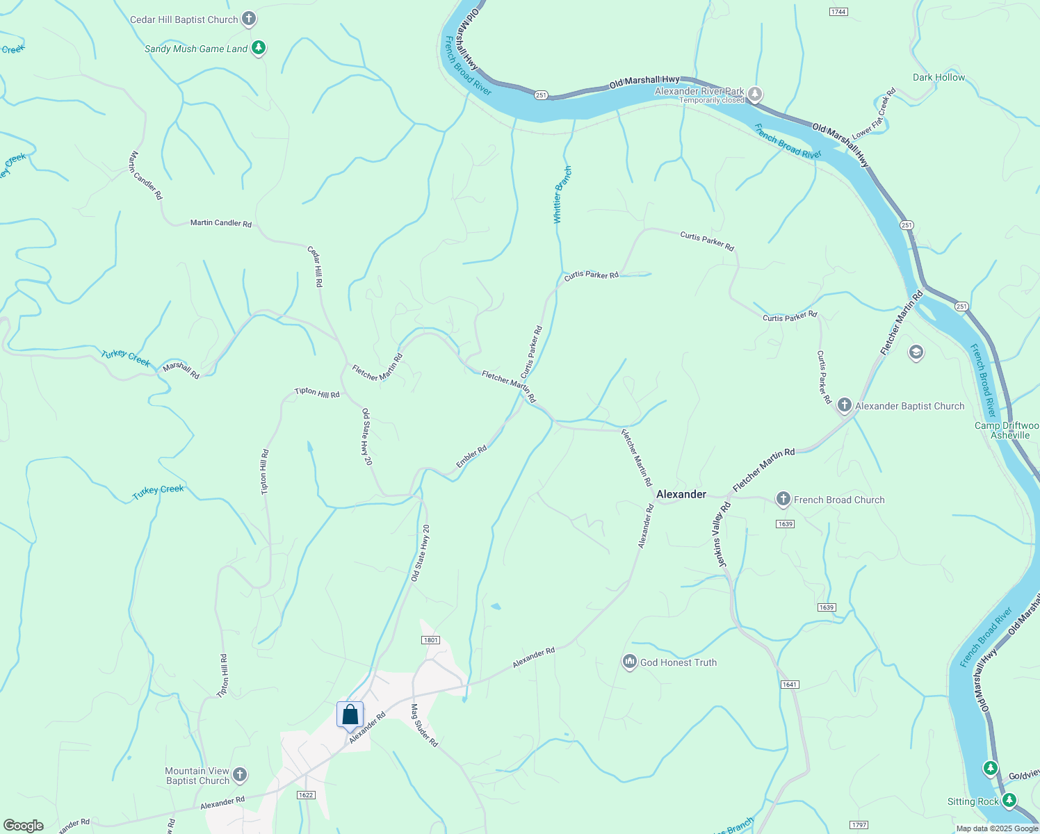 map of restaurants, bars, coffee shops, grocery stores, and more near 20 Embler Road in Alexander