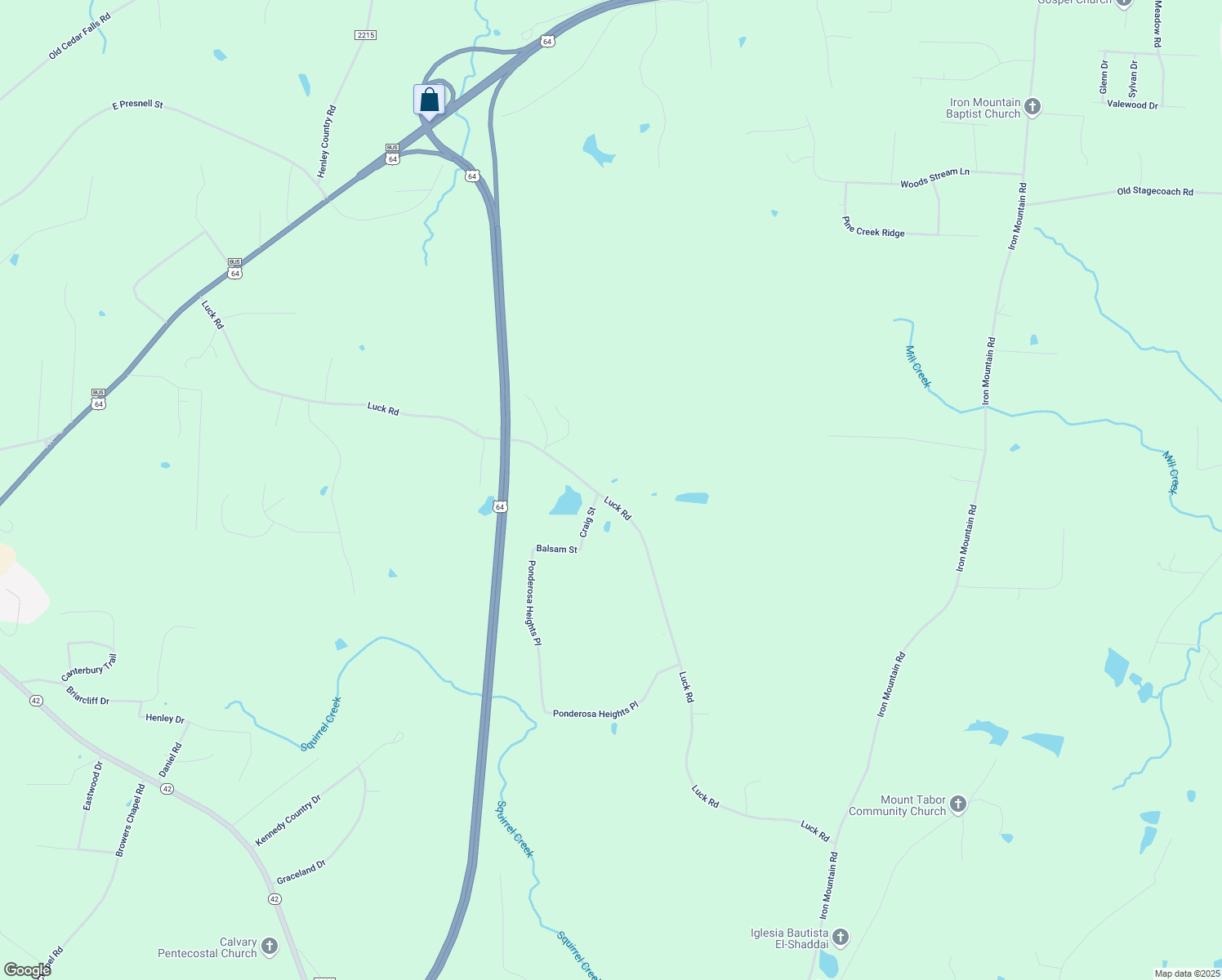 map of restaurants, bars, coffee shops, grocery stores, and more near 1013 Luck Road in Asheboro