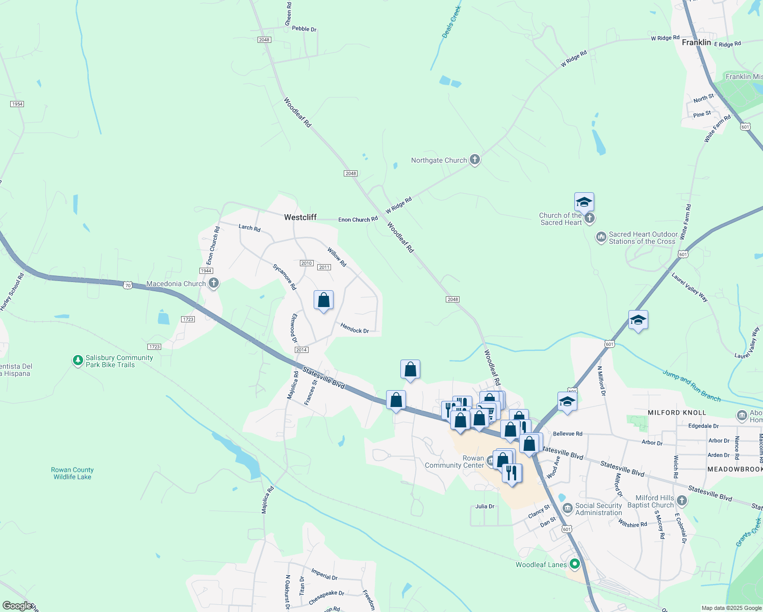 map of restaurants, bars, coffee shops, grocery stores, and more near 606 Willow Road in Salisbury