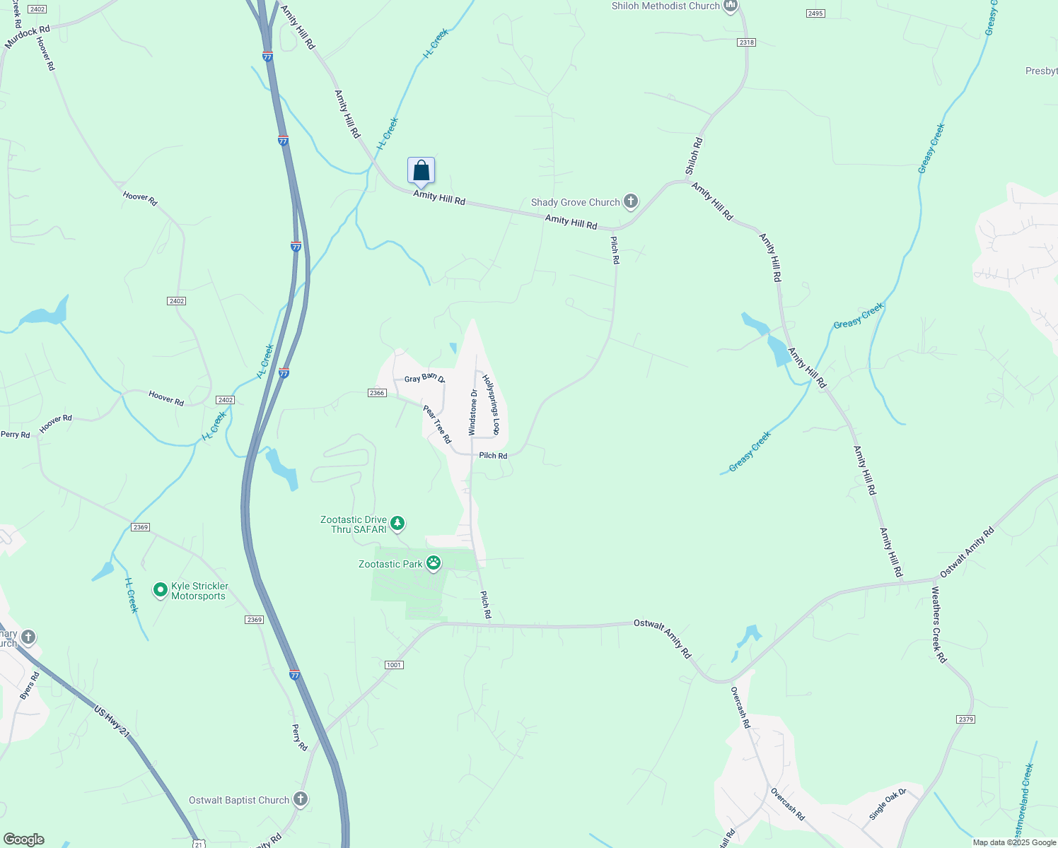map of restaurants, bars, coffee shops, grocery stores, and more near 296 Pilch Road in Troutman