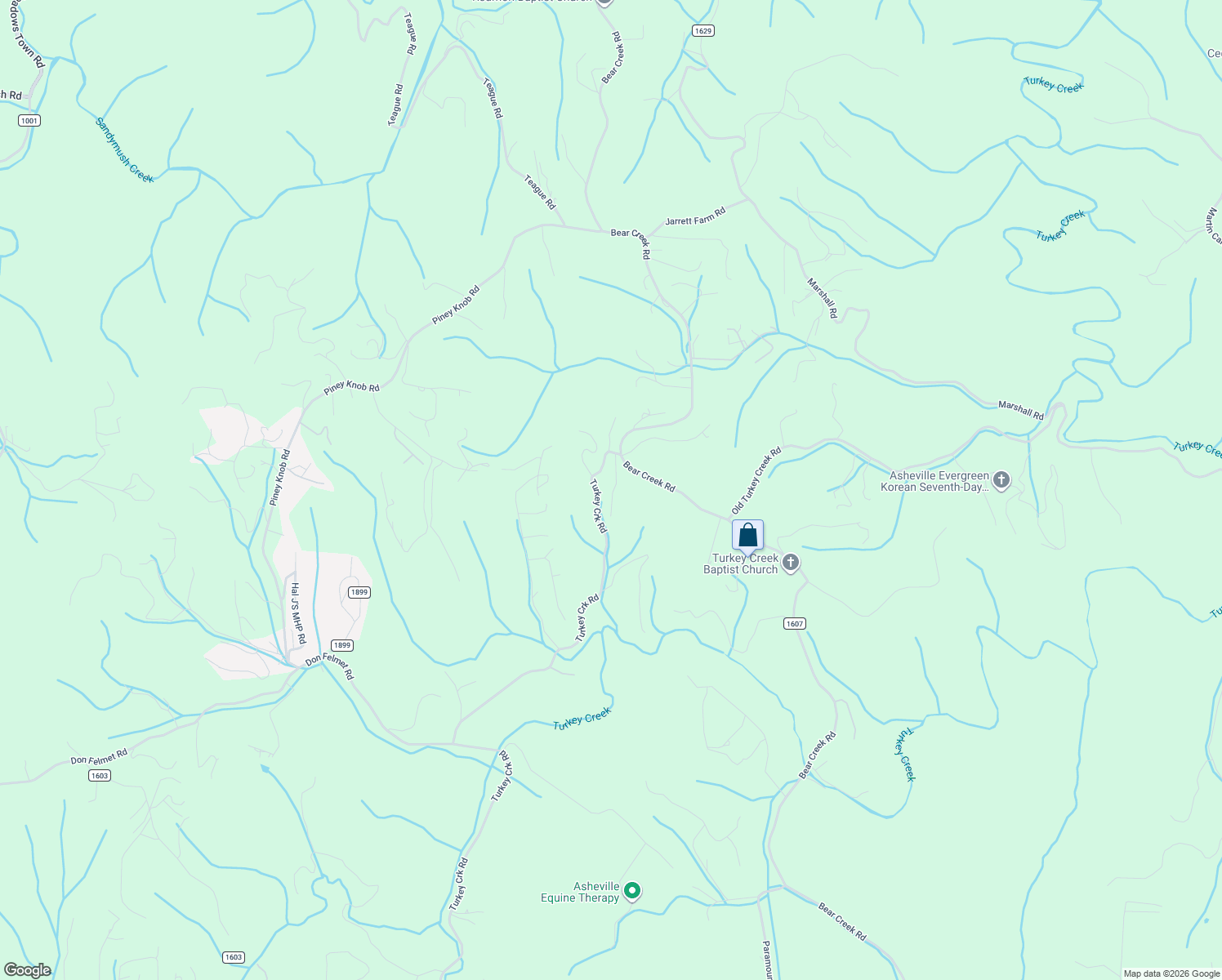 map of restaurants, bars, coffee shops, grocery stores, and more near 841 Turkey Creek Road in Leicester