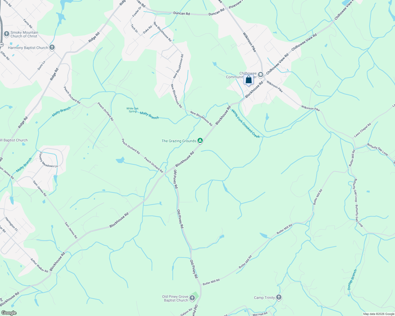 map of restaurants, bars, coffee shops, grocery stores, and more near 515 Blockhouse Road in Maryville