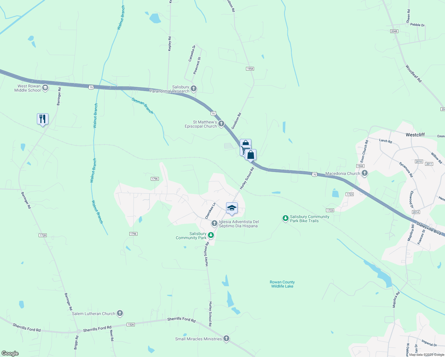 map of restaurants, bars, coffee shops, grocery stores, and more near 360 Archer Rd in Salisbury
