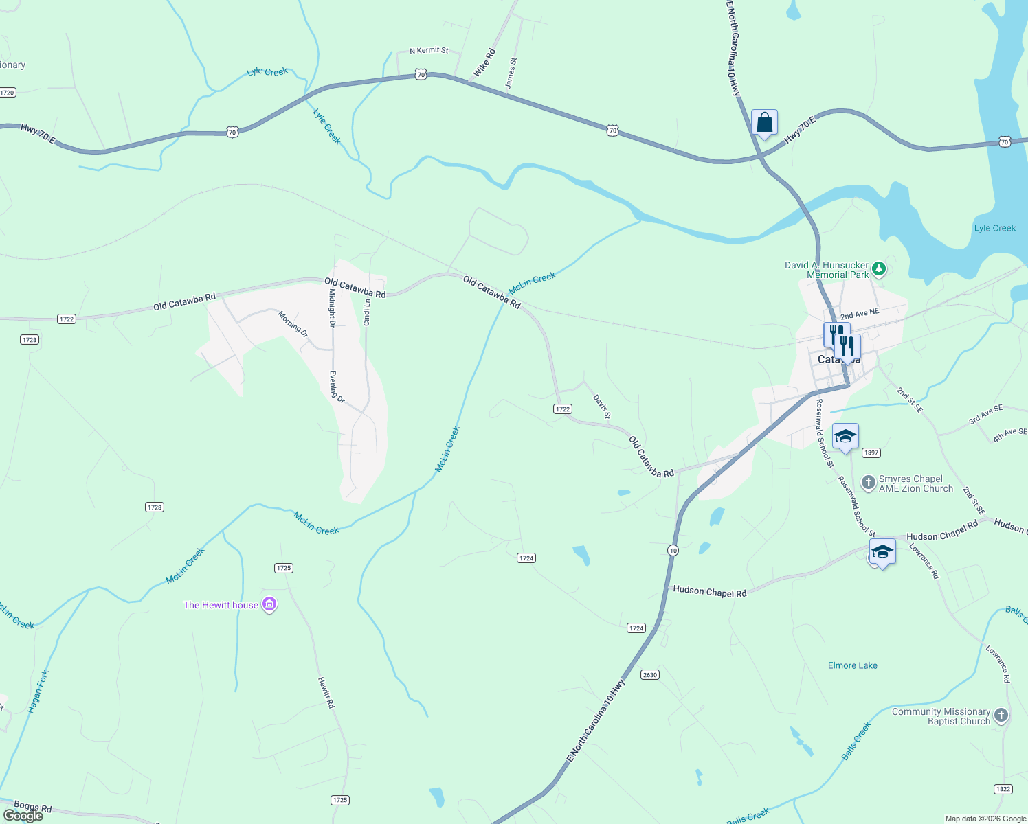 map of restaurants, bars, coffee shops, grocery stores, and more near 4791 Sommerset Drive in Catawba