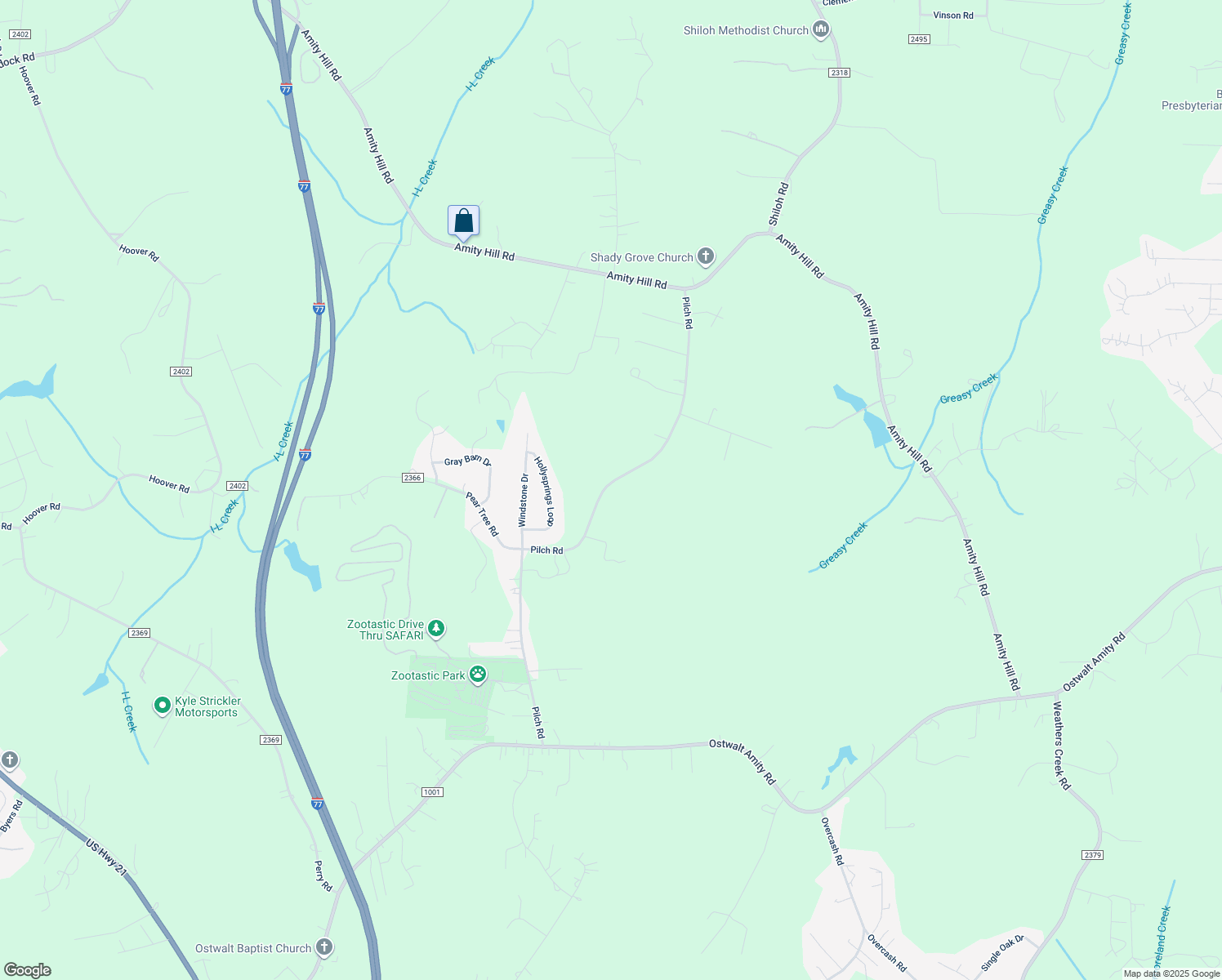 map of restaurants, bars, coffee shops, grocery stores, and more near 313 Pilch Road in Troutman