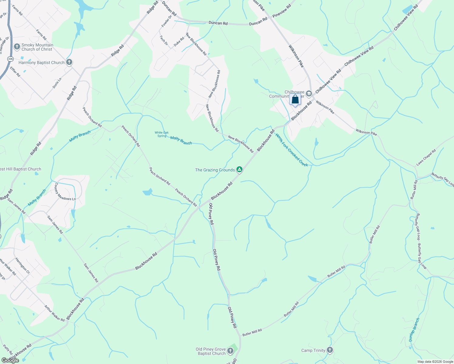 map of restaurants, bars, coffee shops, grocery stores, and more near 515 Blockhouse Rd in Maryville