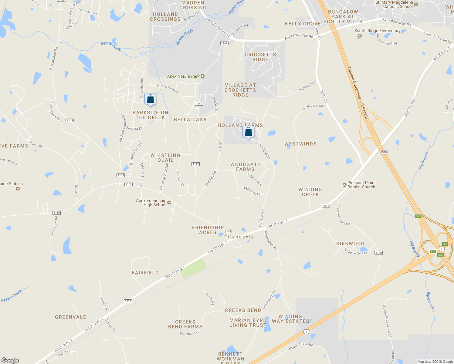 map of restaurants, bars, coffee shops, grocery stores, and more near 2811 Walden Road in Apex