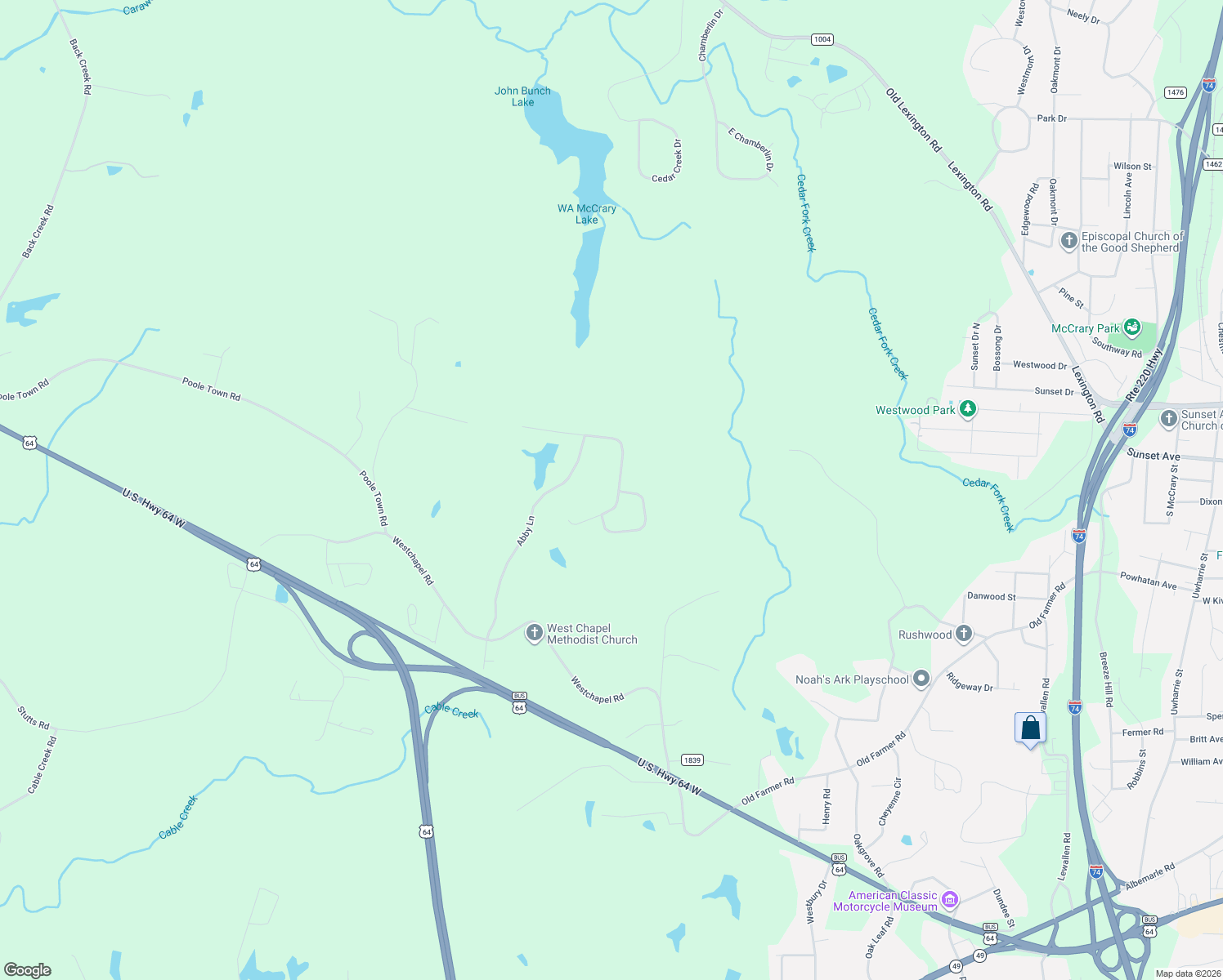 map of restaurants, bars, coffee shops, grocery stores, and more near 247 Westminster Court in Asheboro