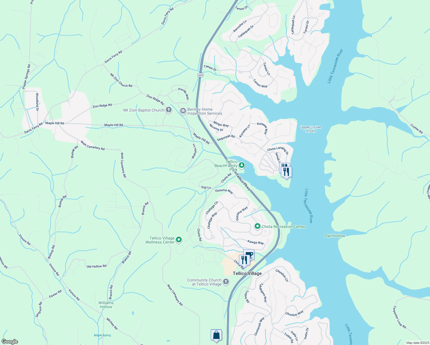 map of restaurants, bars, coffee shops, grocery stores, and more near 144 Gigi Lane in Loudon