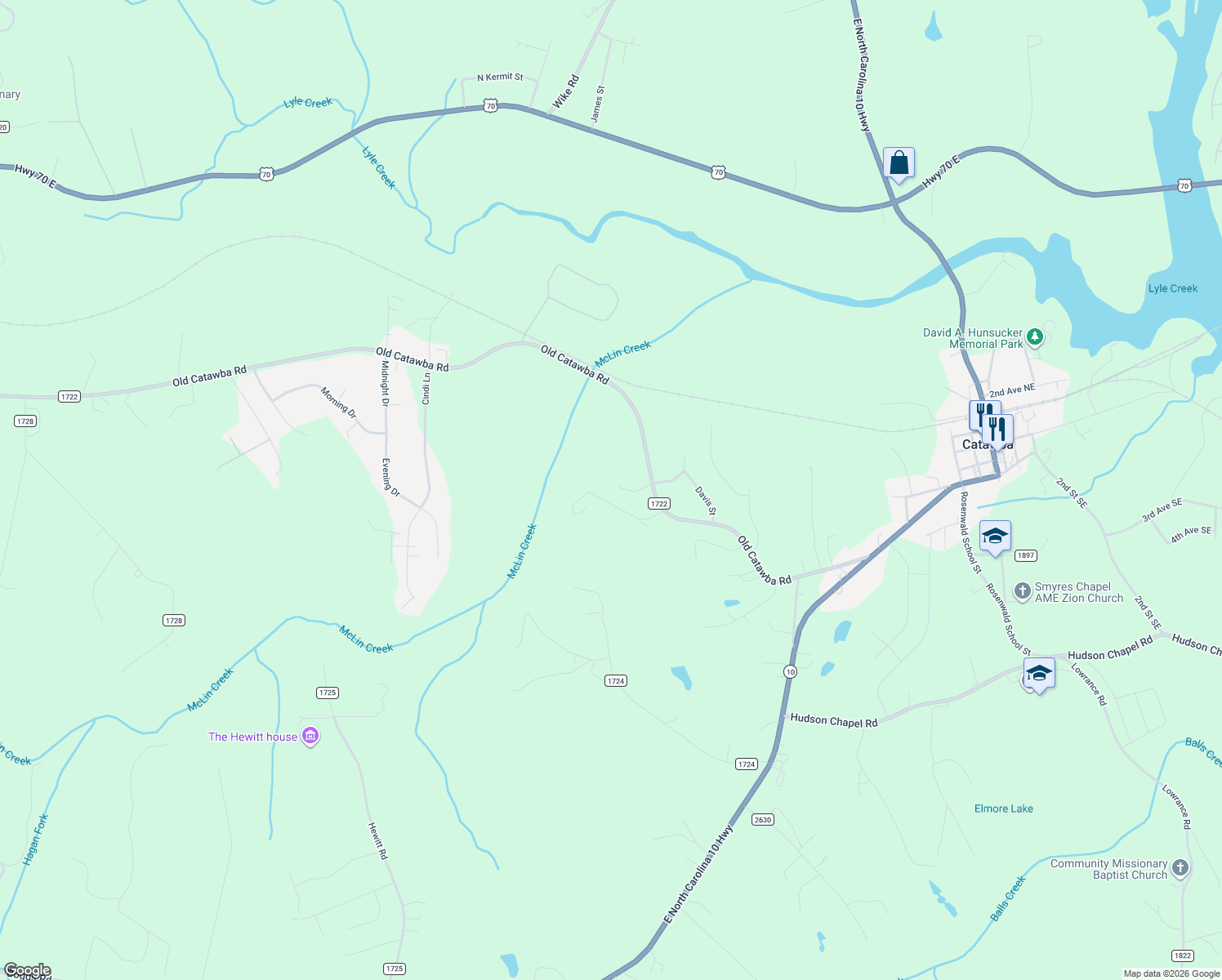 map of restaurants, bars, coffee shops, grocery stores, and more near 4791 Sommerset Drive in Catawba