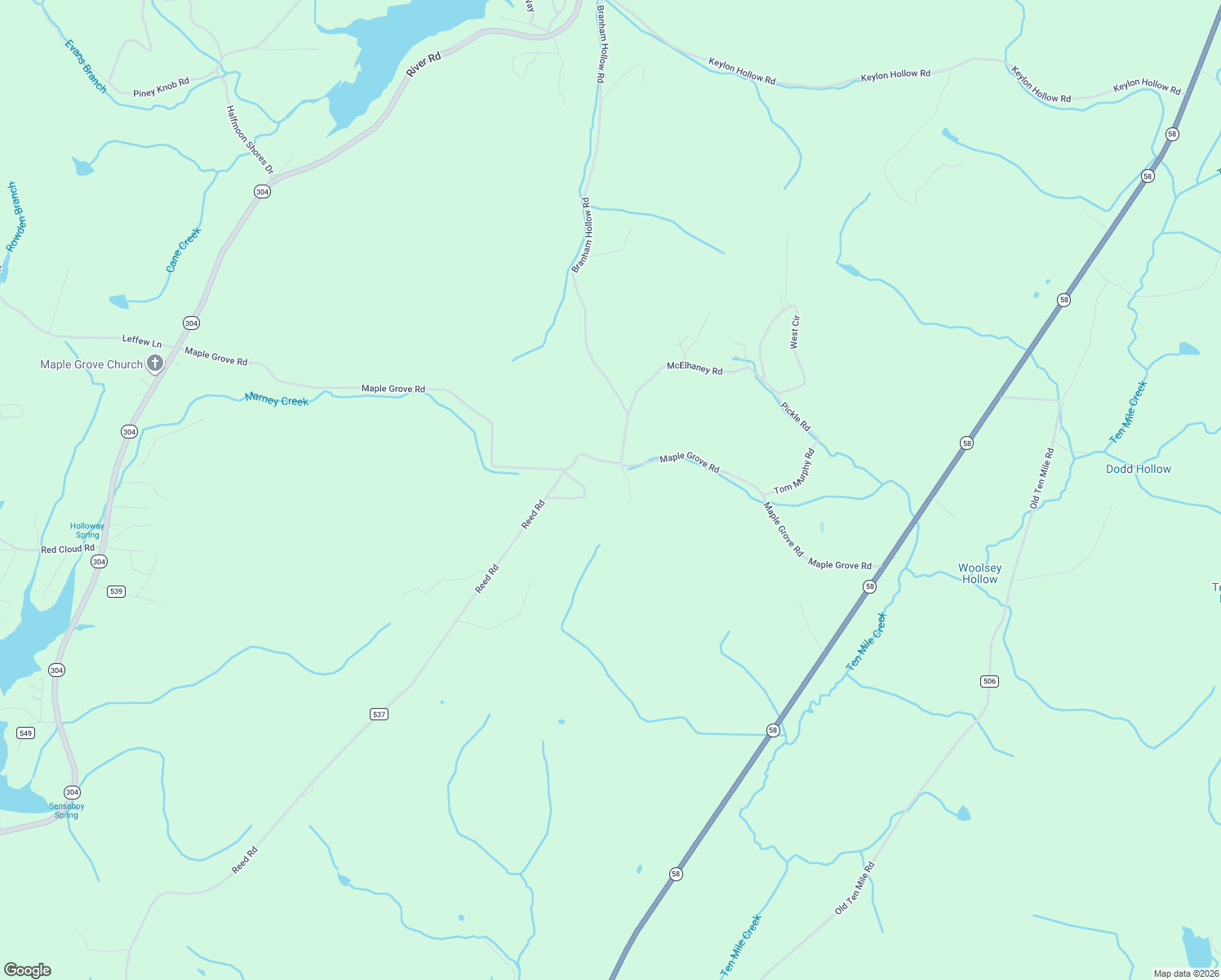 map of restaurants, bars, coffee shops, grocery stores, and more near 119 Maple Grove Road in Ten Mile