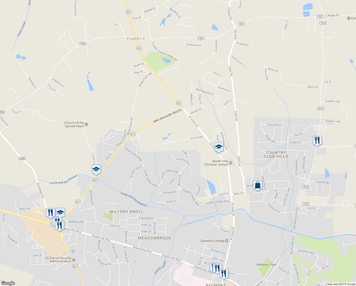 map of restaurants, bars, coffee shops, grocery stores, and more near 365 Pine Hill Road in Salisbury